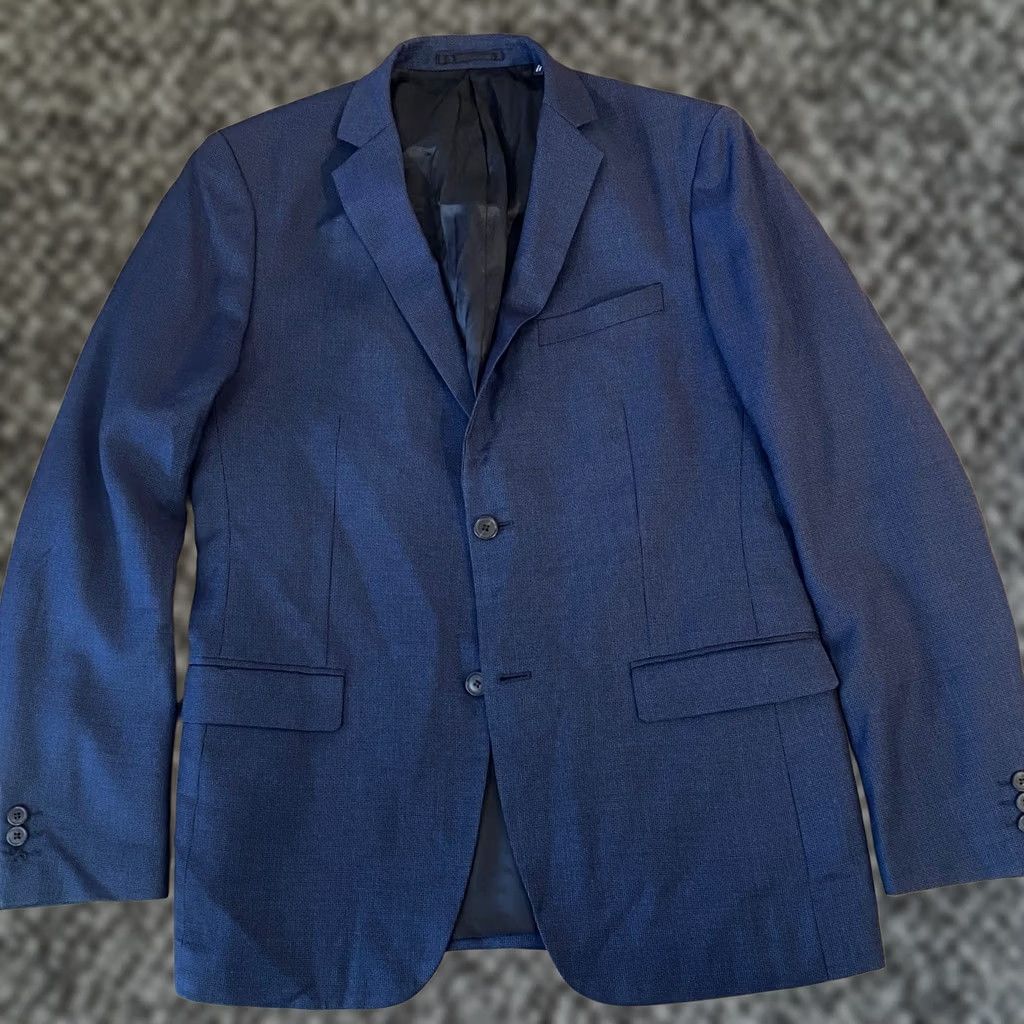 Theory Theory Blazer Mens 42 Sport Coat Wool Blue Micro Pattern Notch Lapel Four-Button Cuffs Two-Button Front Formal Business Regular Cowan? Size 42R - 1 Thumbnail