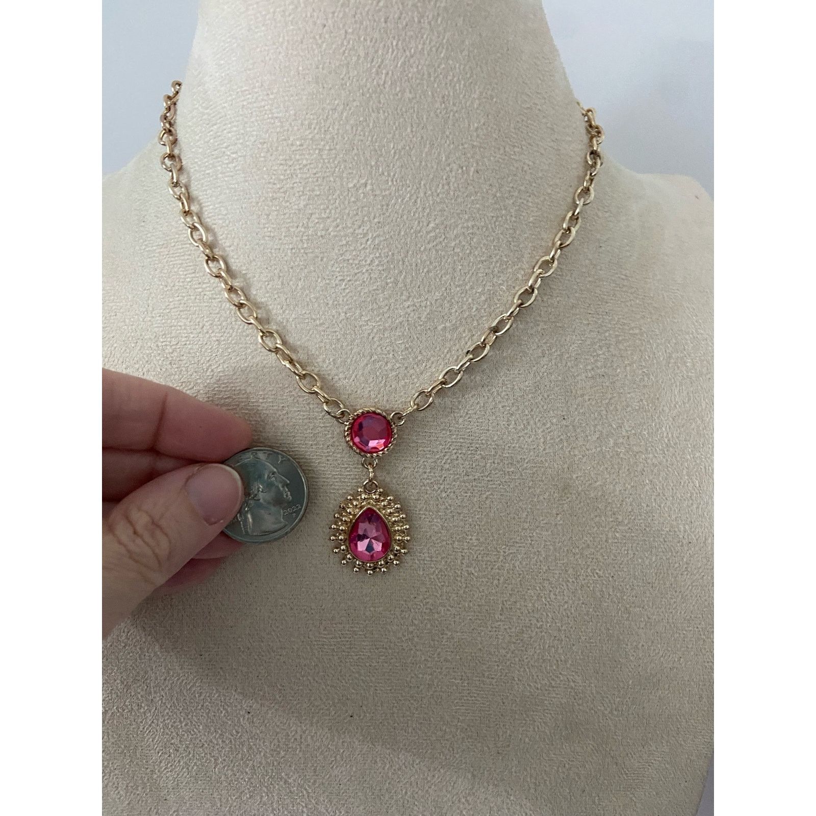 Other teardrop necklace with pink rhinestone Size ONE SIZE - 2 Thumbnail