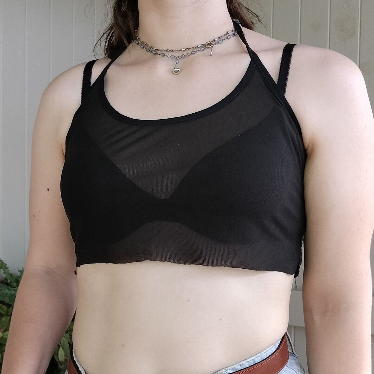 Designer Manning Cartell Upcycled Crop Top Black Halter Mesh Size M / US 6-8 / IT 42-44 - 3 Thumbnail