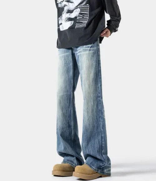 VIBE Men's high street washed lightning pattern jeans Size US 32 / EU 48 - 5 Thumbnail