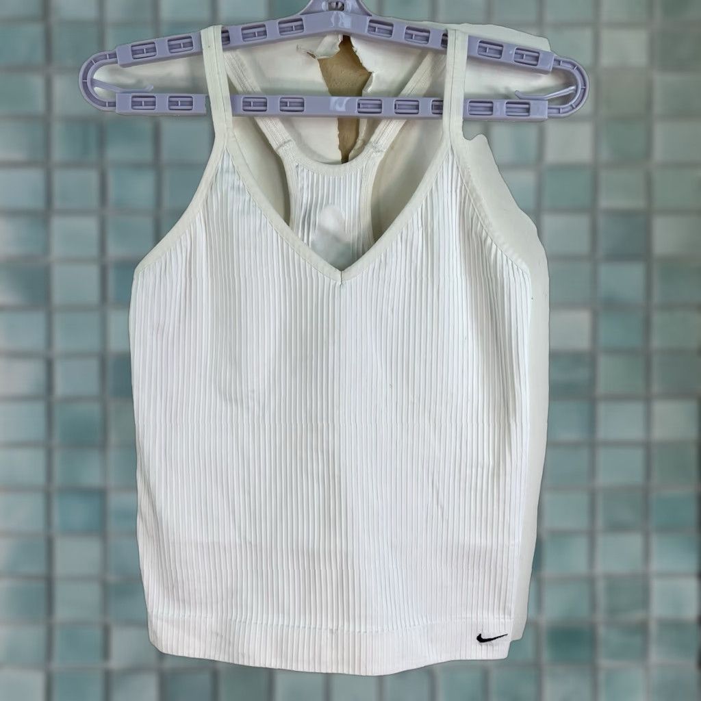 Nike Nike Women's Tank Top M/L Ivory Dri-Fit Activewear Sports Ribbed Racerback Sleeveless Size M / US 6-8 / IT 42-44 - 1 Thumbnail