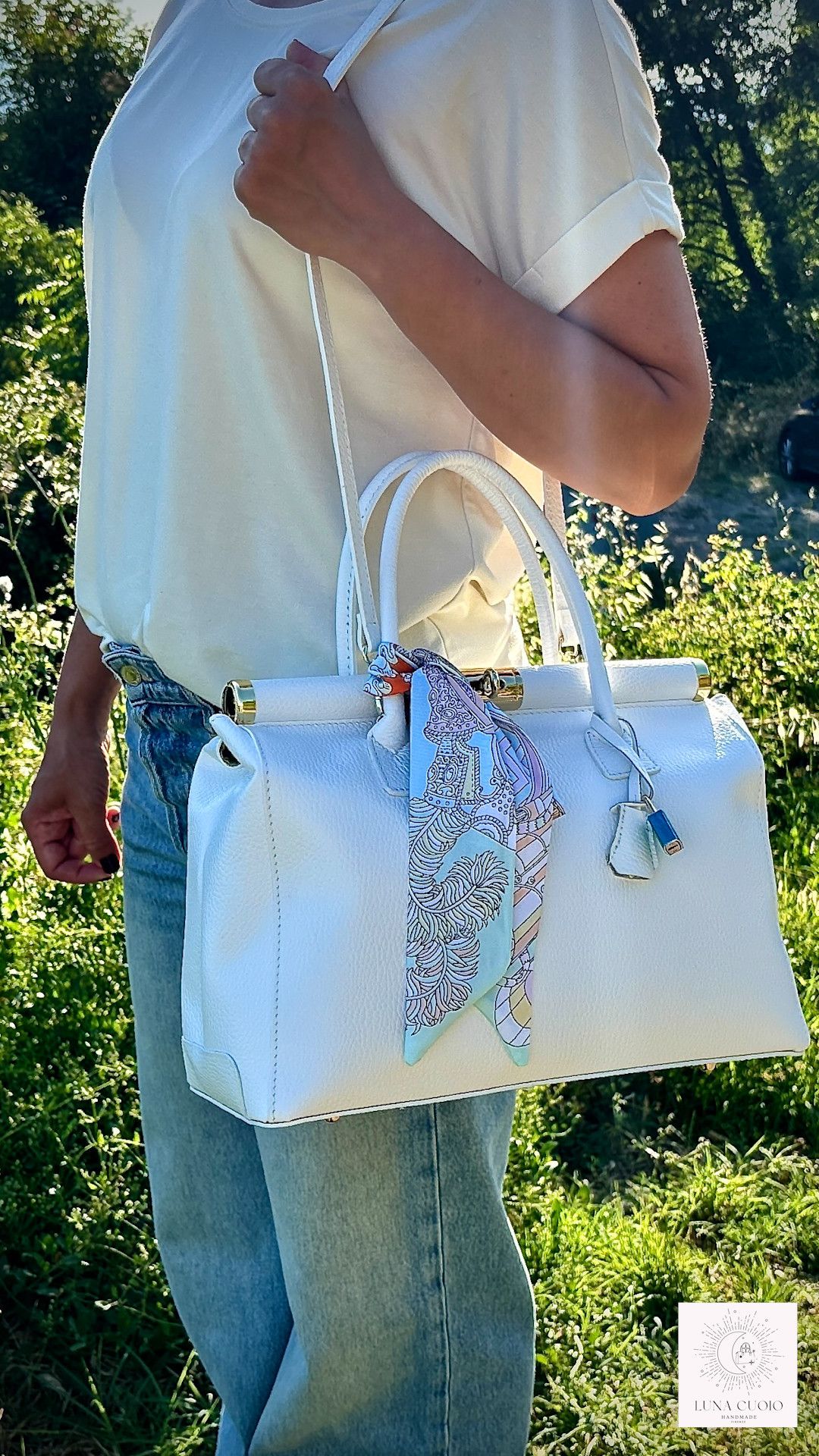 Vera Pelle Handmade Leather White Bag Woman from Italian Size ONE SIZE - 2 Thumbnail