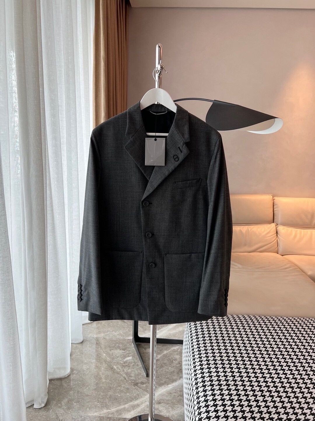 Dior Dior Gray Houndstooth Utility Blazer Size L / US 10 / IT 46 - 1 Thumbnail