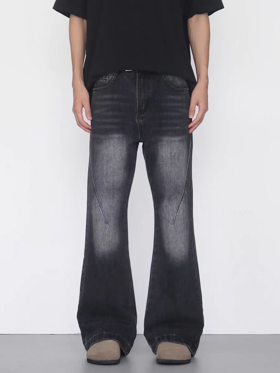 Vintage washed micro flare baggy distressed jeans