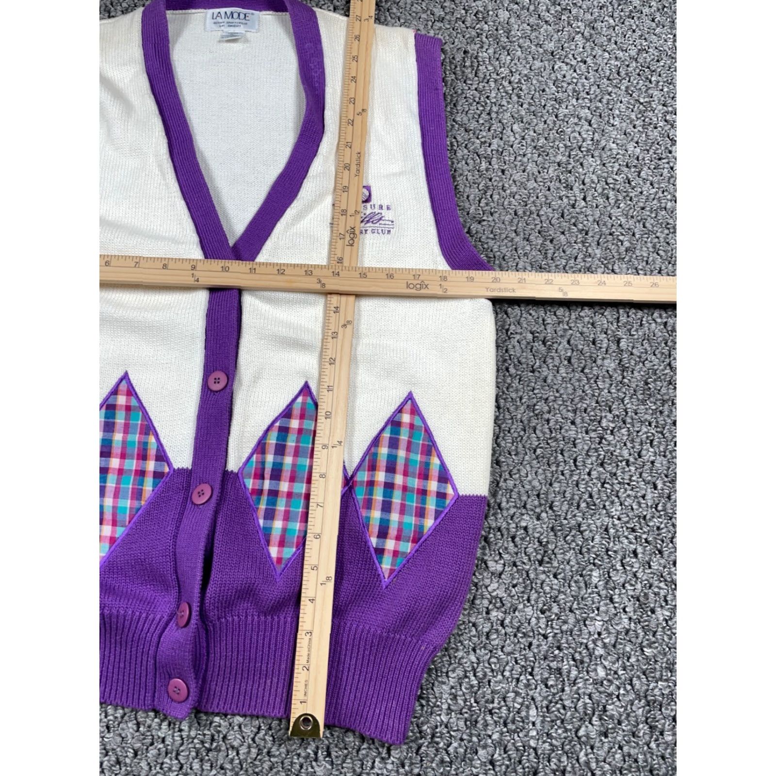 Vintage VINTAGE La Mode Argyle Button Up Sweater Vest Women's Large White Purple Chunky Knit 90s Retro Size L / US 10 / IT 46 - 6 Thumbnail