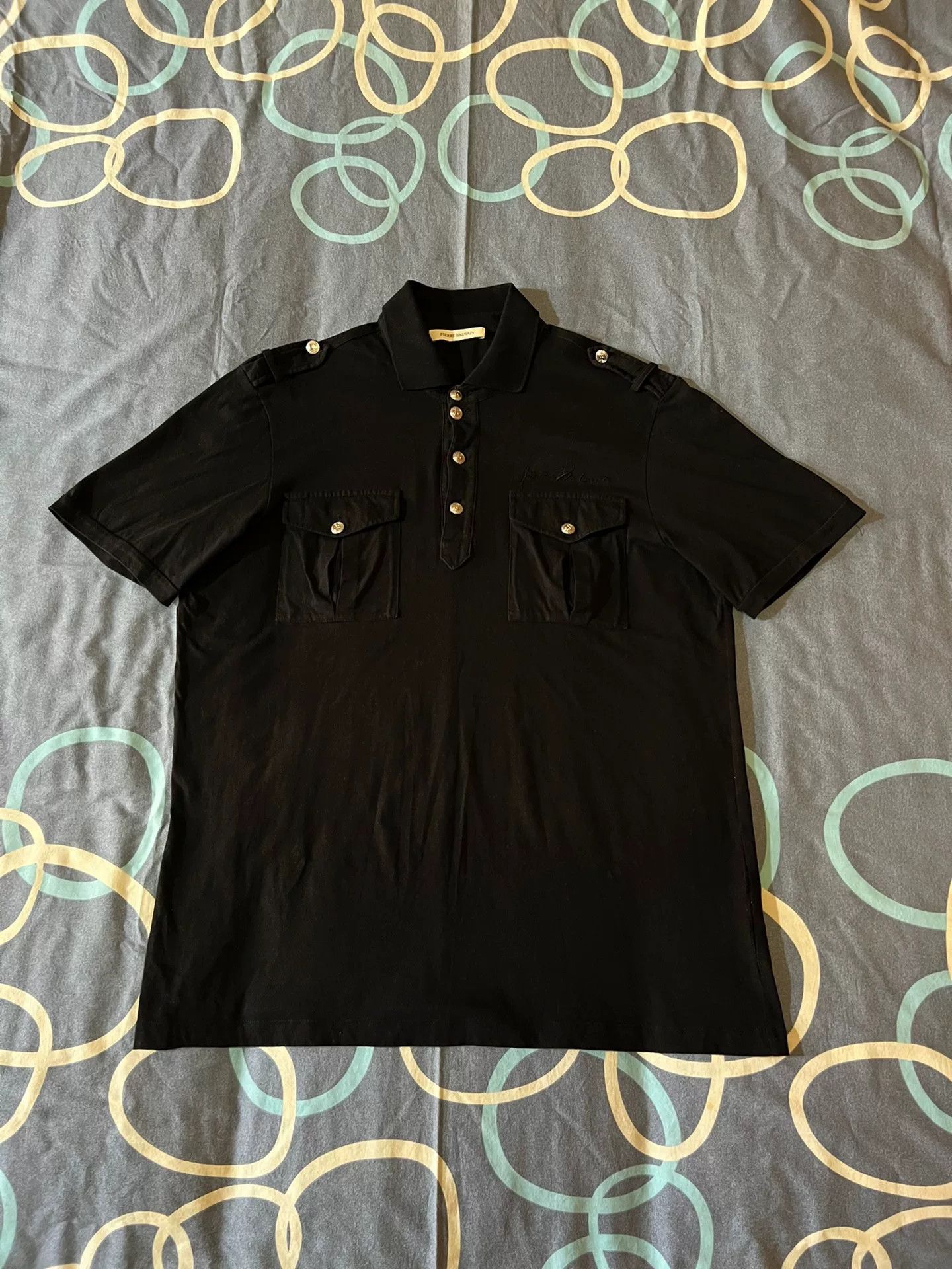 Pierre Balmain black embroidered logo short sleeve polo shirt Size US L / EU 52-54 / 3 - 1 Thumbnail