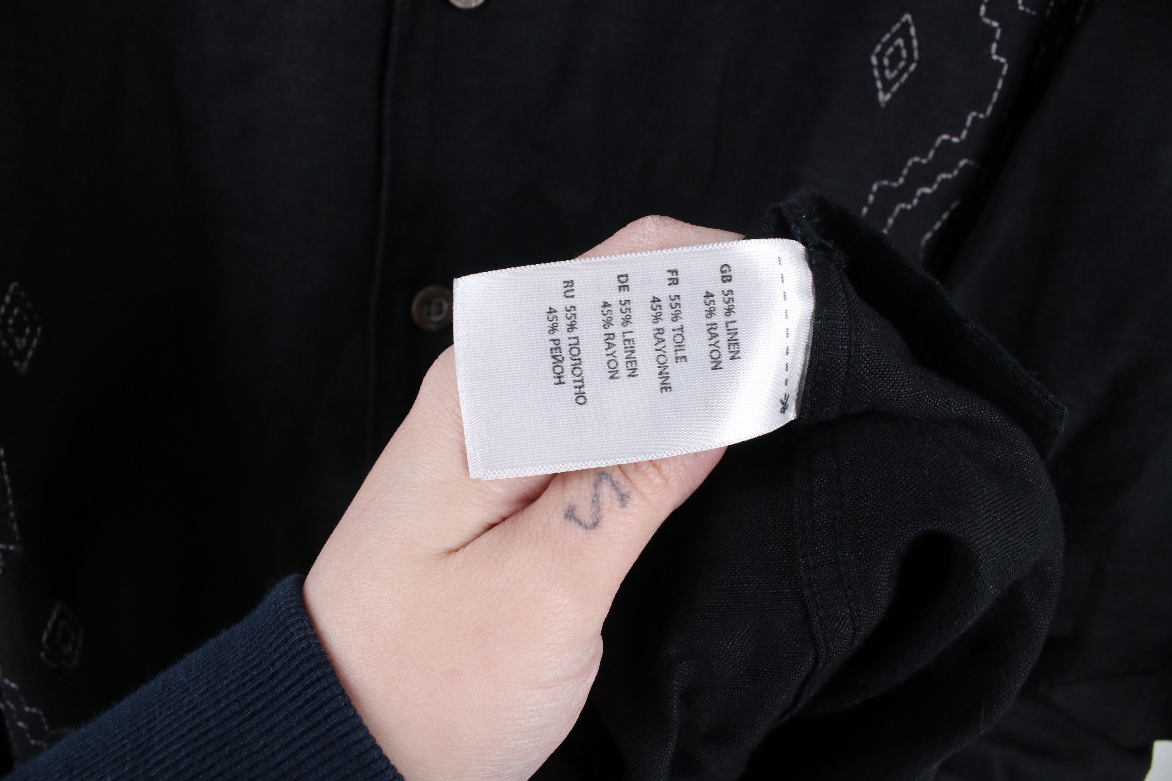 Vintage Vintage Streetwear Looped Collar Linen Button Shirt Black Size US XXL / EU 58 / 5 - 9 Thumbnail