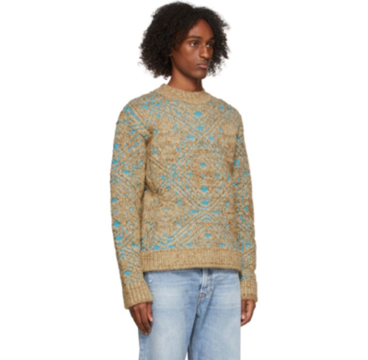 Andersson Bell Andersson Bell Beige & Blue Jacquard Sweater Size US L / EU 52-54 / 3 - 4 Thumbnail