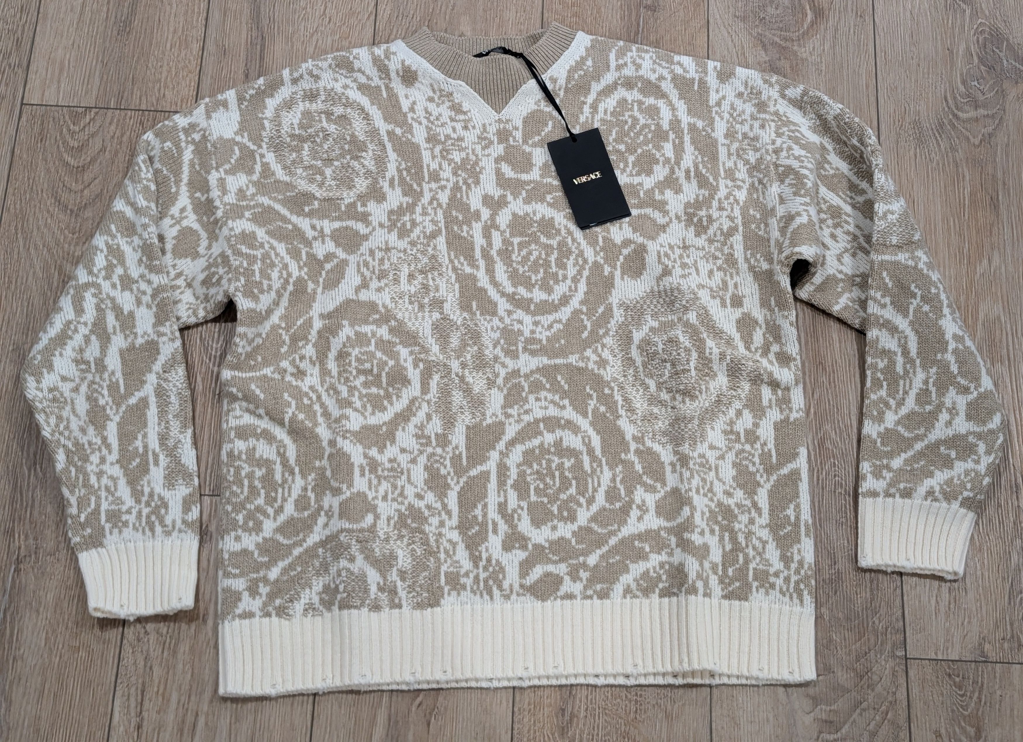 Versace VERSACE Barocco Wool Crewneck Sweater Sand 50 US Large Size US L / EU 52-54 / 3 - 1 Thumbnail