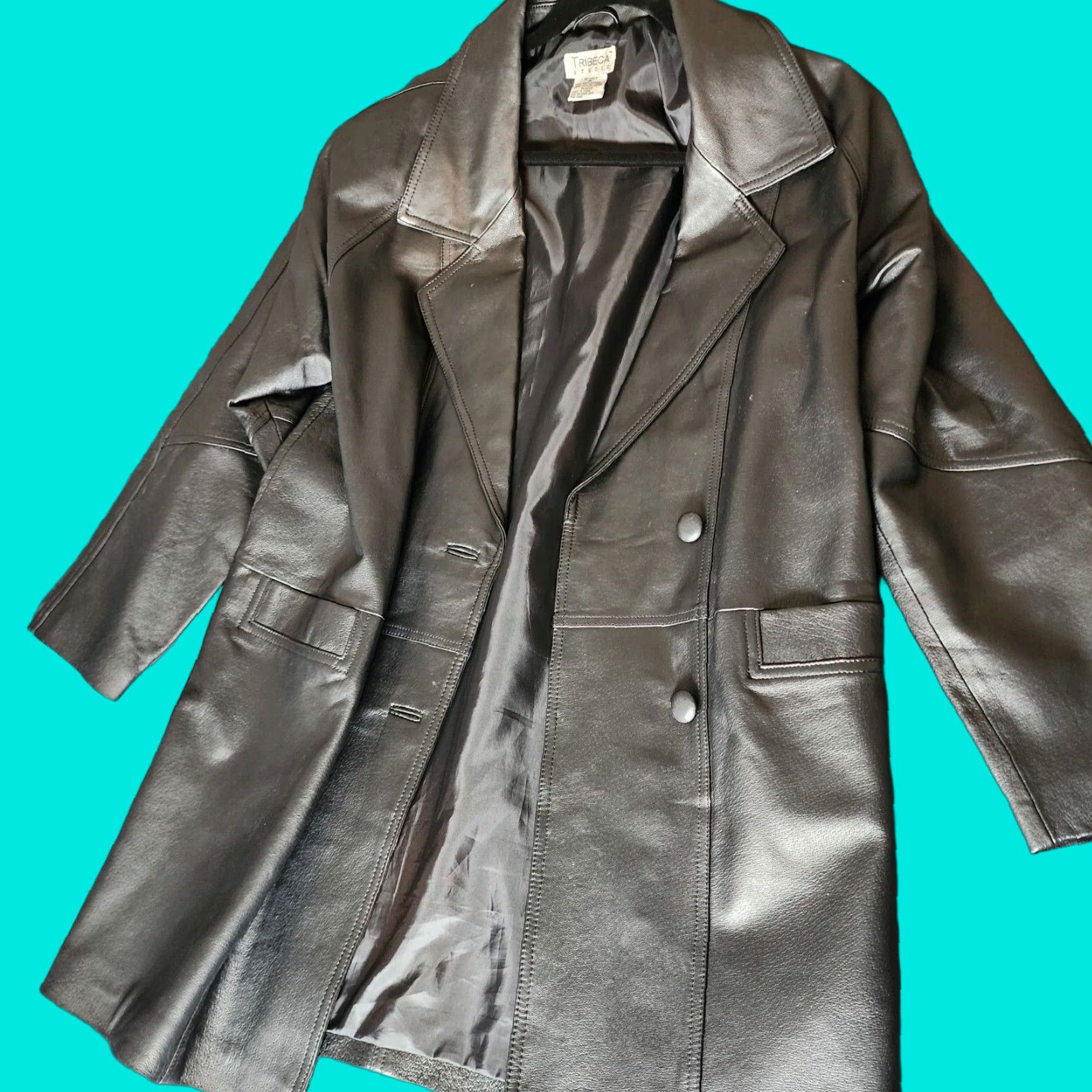 Vintage Tribeca Studio Womens Jacket Zip Front Leather Black Lined Pockets Size Medium Mid-Length Regular Button Pockets Leather Jacket Style Zip Front Metal? Size M / US 6-8 / IT 42-44 - 1 Thumbnail