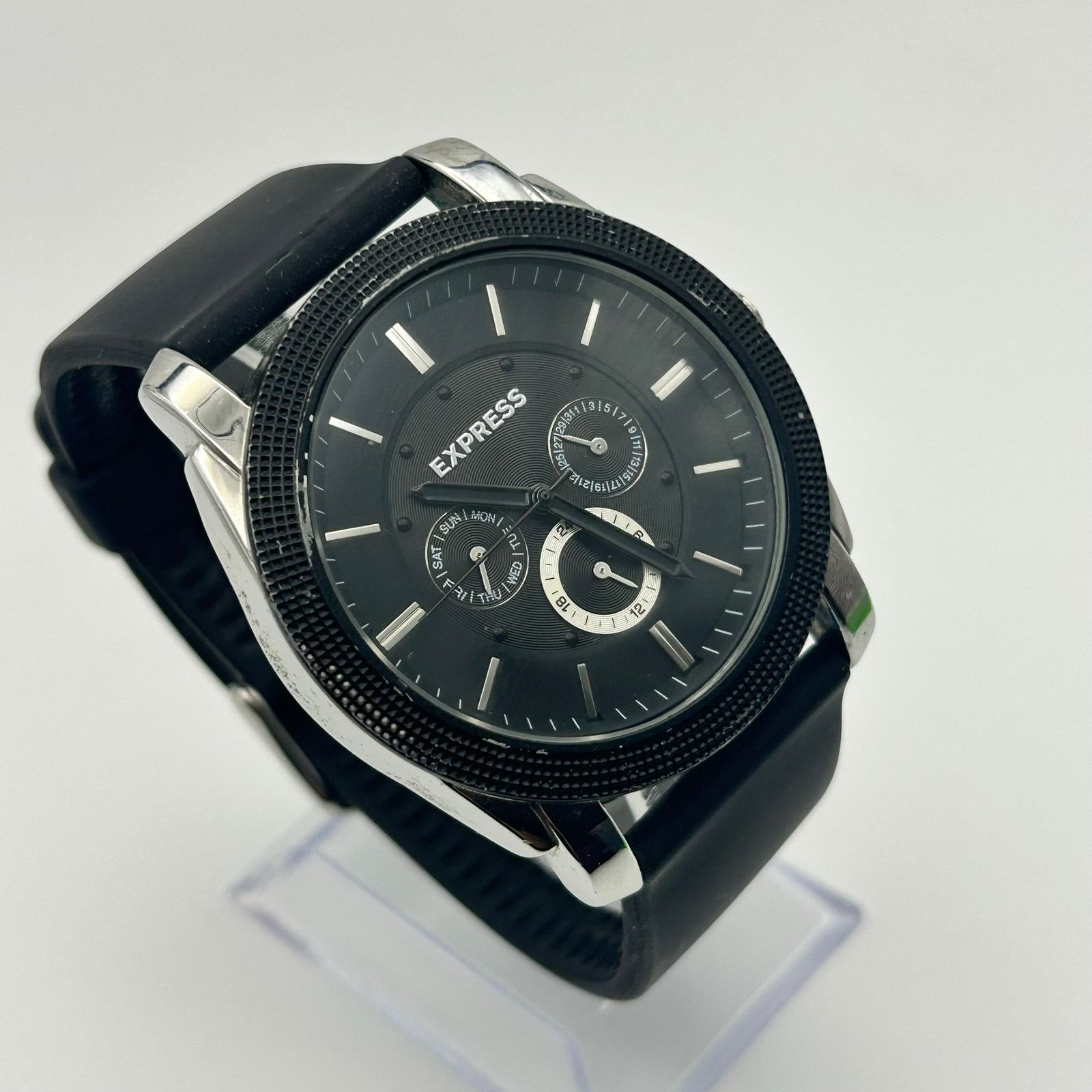 Express Express Black Silver St. Steel Men’s Analog Watch Size ONE SIZE - 3 Thumbnail