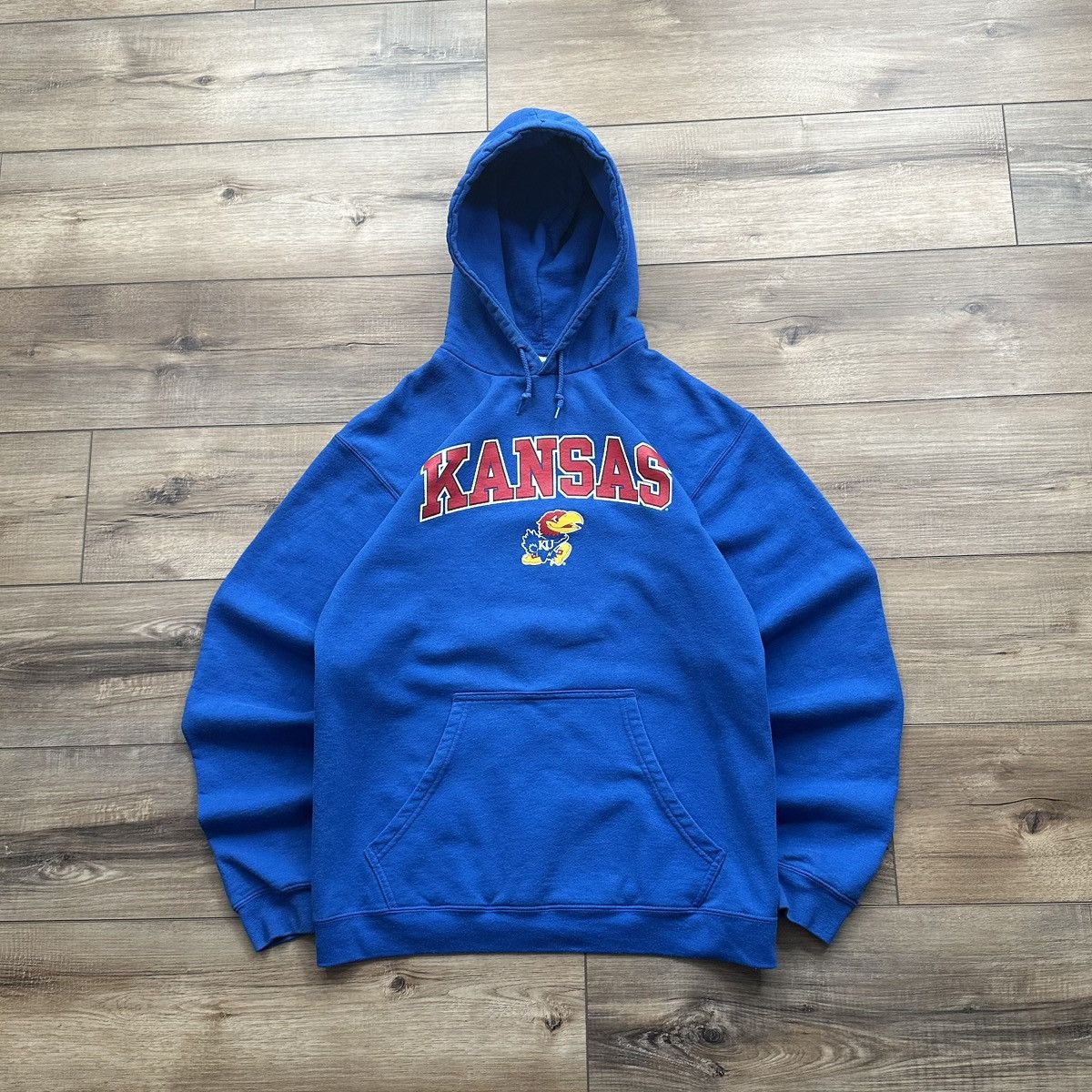 NCAA Vintage 2000s NCAA Kansas Jayhawks Blue Spell Out Hoodie Size US M / EU 48-50 / 2 - 1 Thumbnail