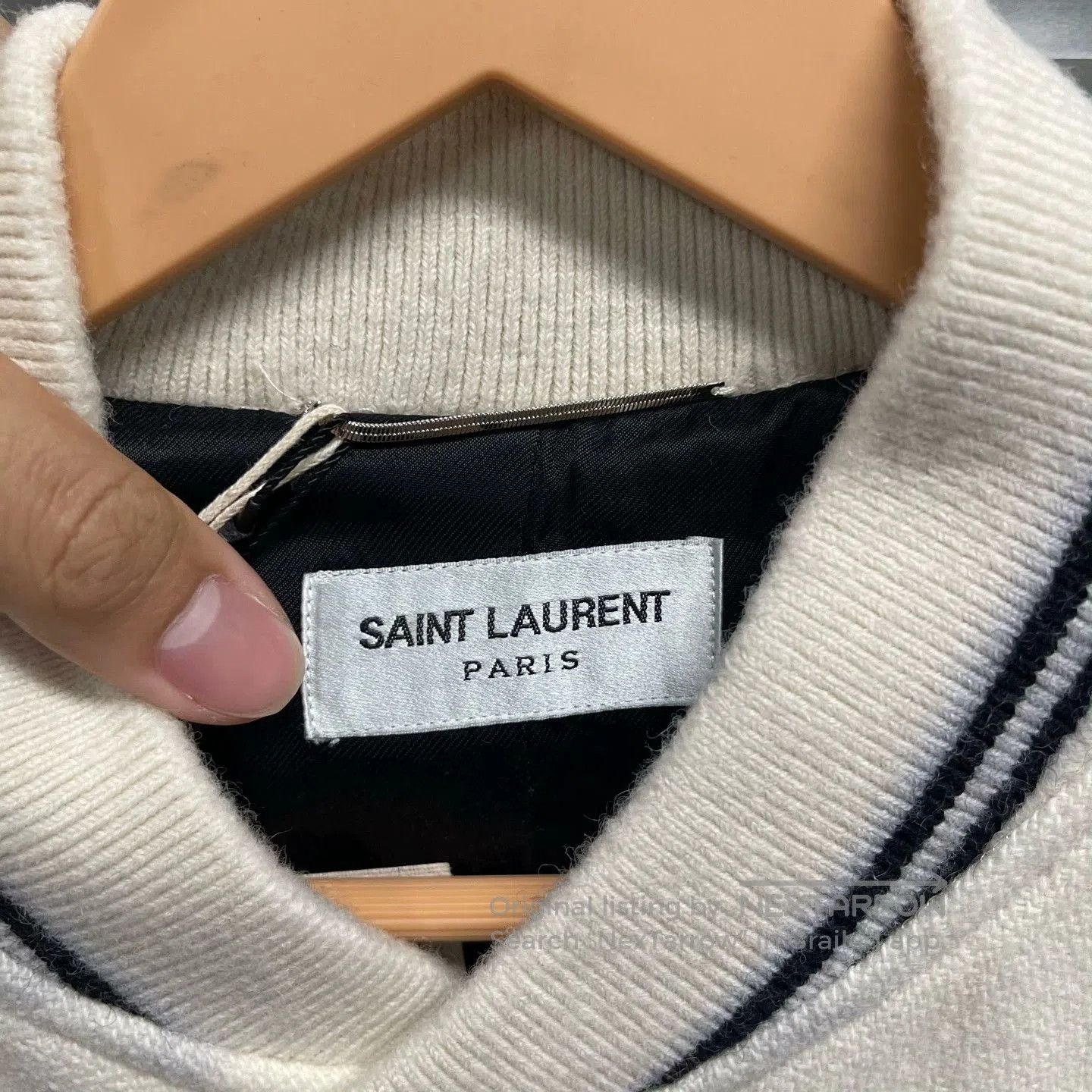 Saint Laurent Paris Saint Laurent Cream Black Varsity Jacket. Size US L / EU 52-54 / 3 - 3 Thumbnail