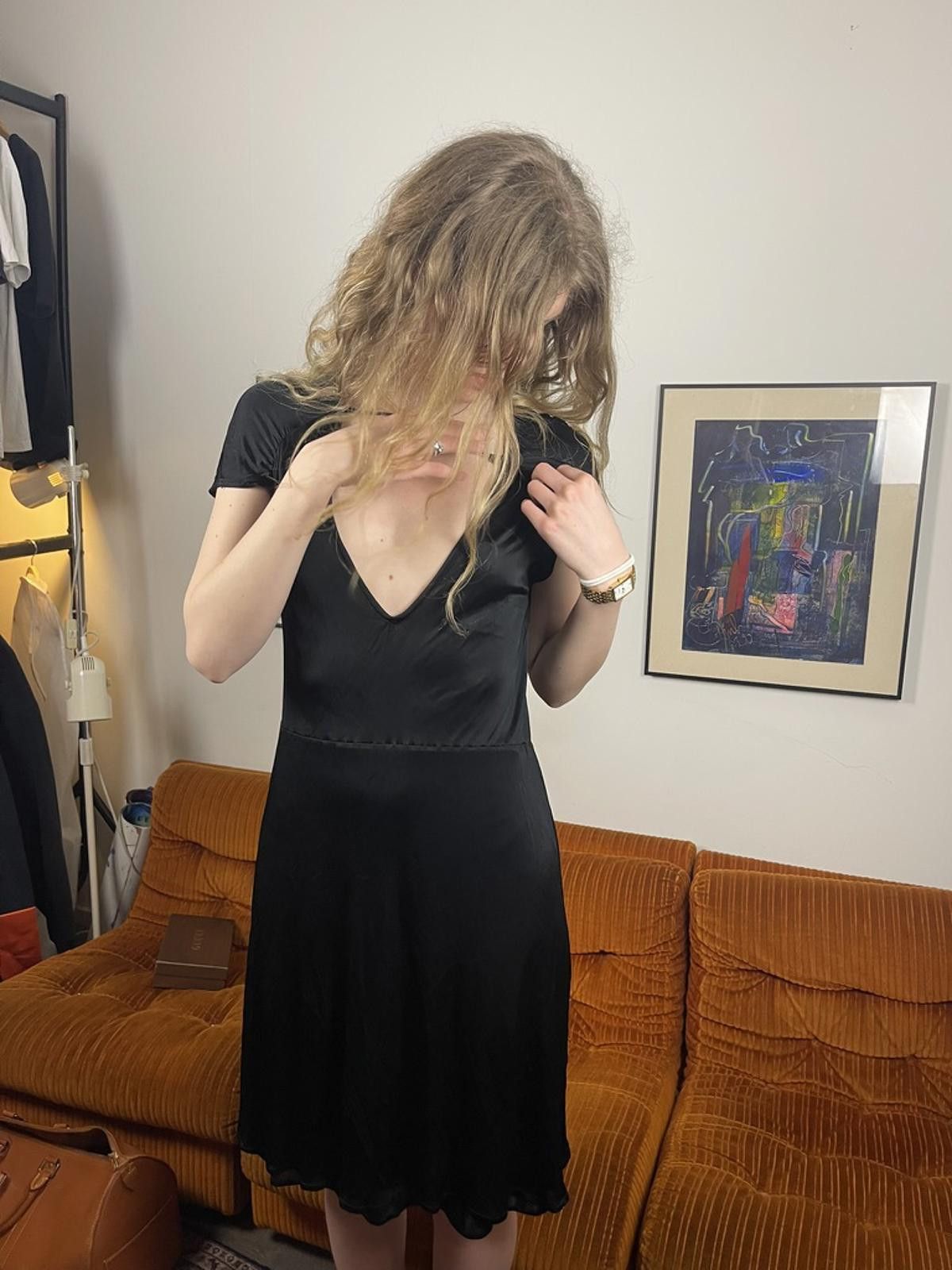 Maison Margiela Maison Margiela - Black Deep V-Neck Satin Dress Size S / US 4 / IT 40 - 1 Thumbnail