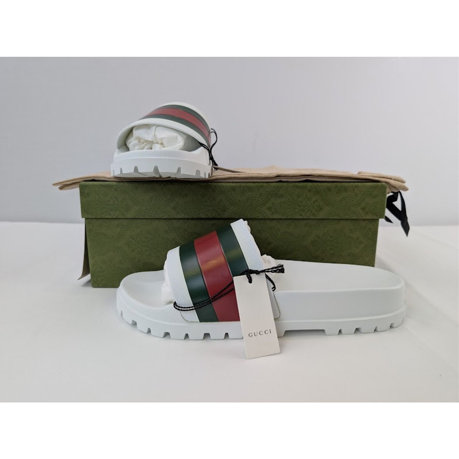 Gucci o1rshd1 13 Gucci-13.5 US / Web Slide Sandal in Great White Size US 14 / EU 47 - 21 Thumbnail