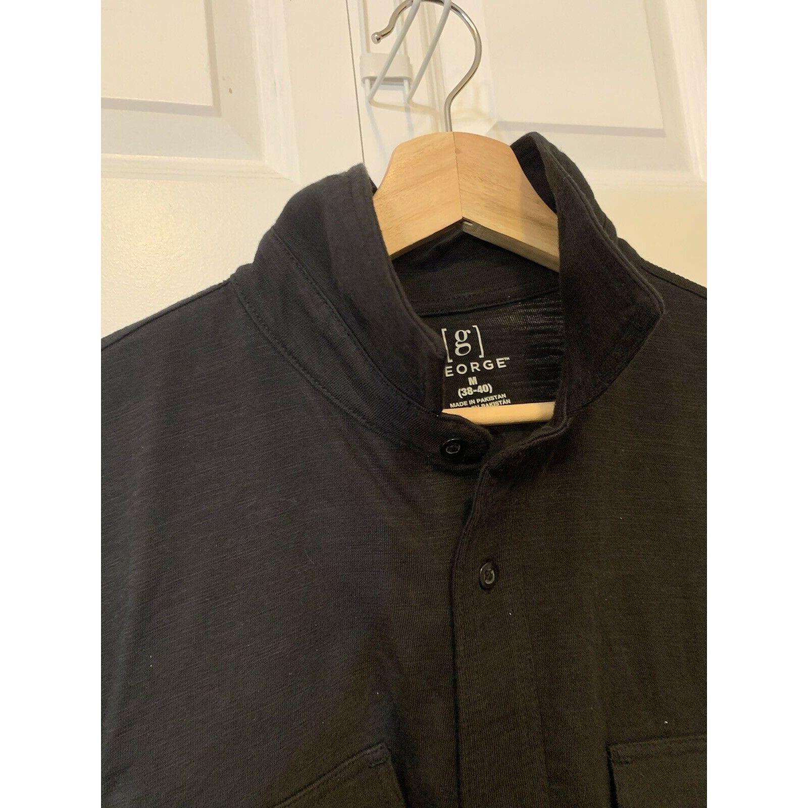 George George Mens Sz M 38-40 button up Shirt Black Short Sleeve Size US M / EU 48-50 / 2 - 7 Thumbnail