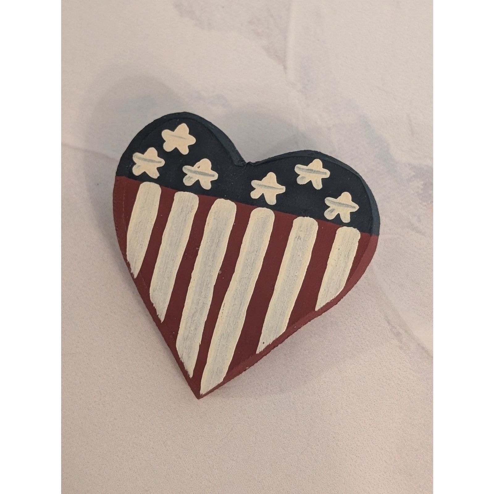 Vintage VTG 1980s Star Spangled Heart Patriotic Wood Pin Brooch Size ONE SIZE - 1 Thumbnail