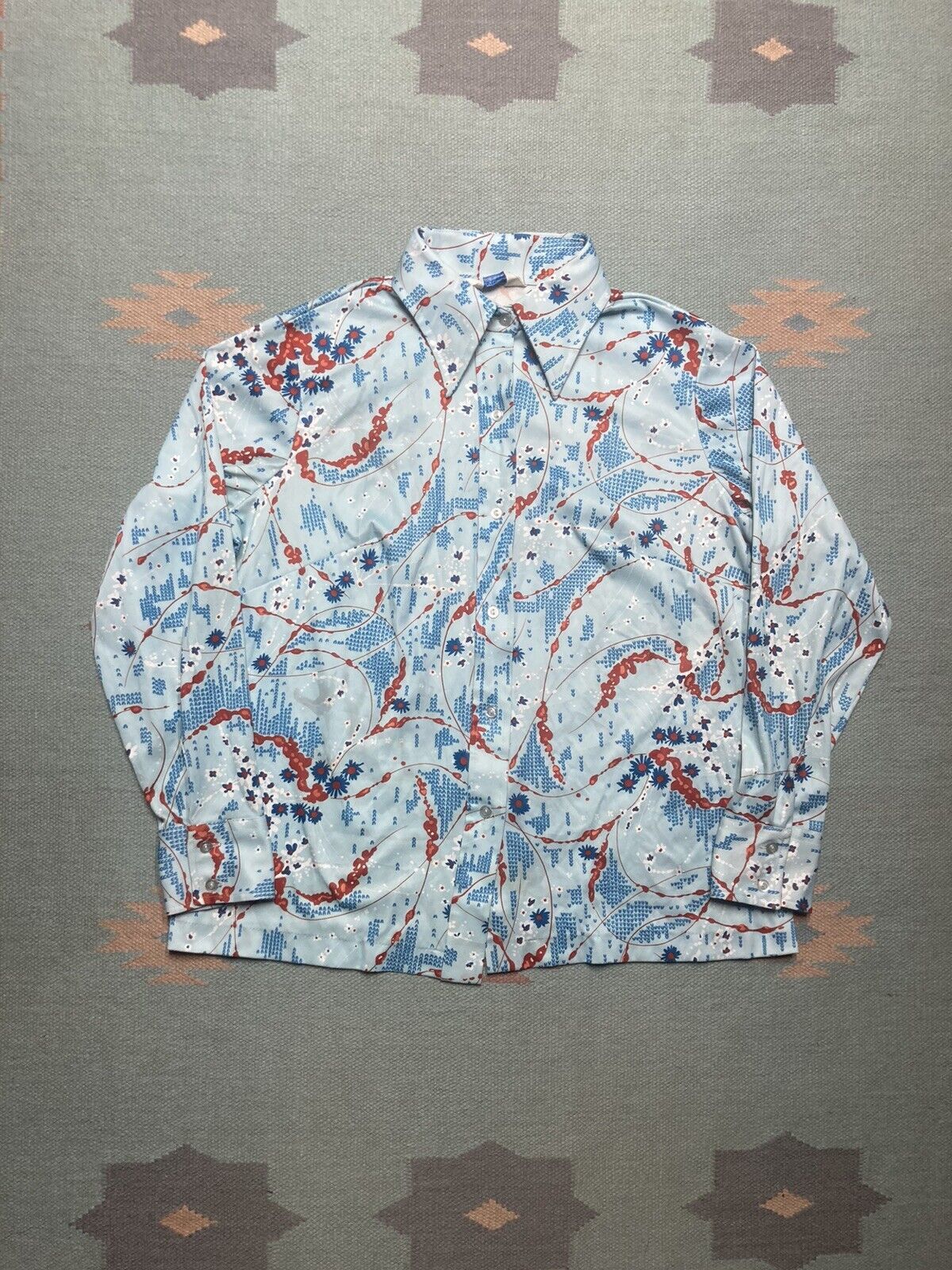 Sears × Vintage 70s sears disco shirt polyester dagger flowers women’s 40 Size L / US 10 / IT 46 - 1 Thumbnail