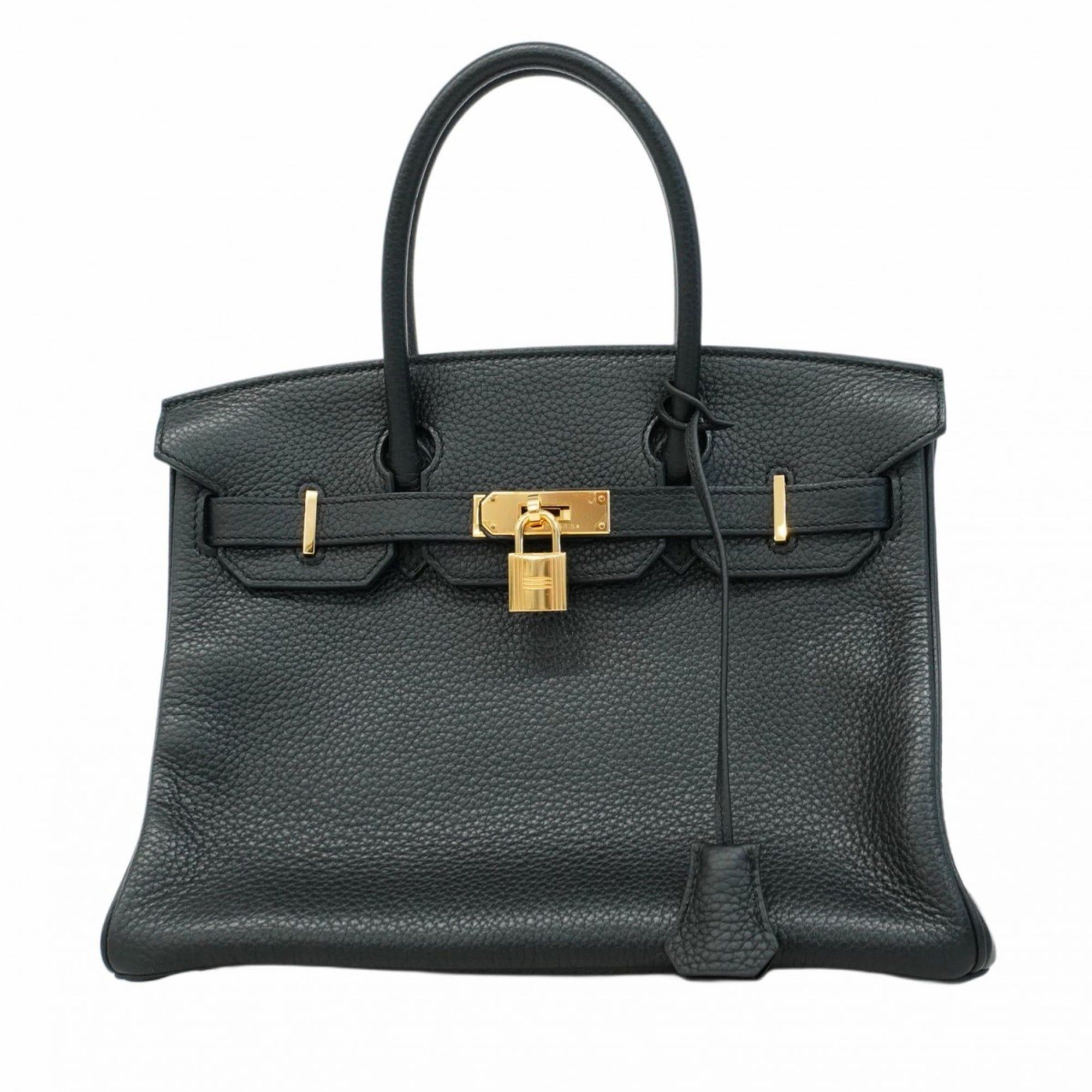 Hermes Hermès Birkin 30 Handbag in Taurillon Clemence Leather Black with T Stamp Women's