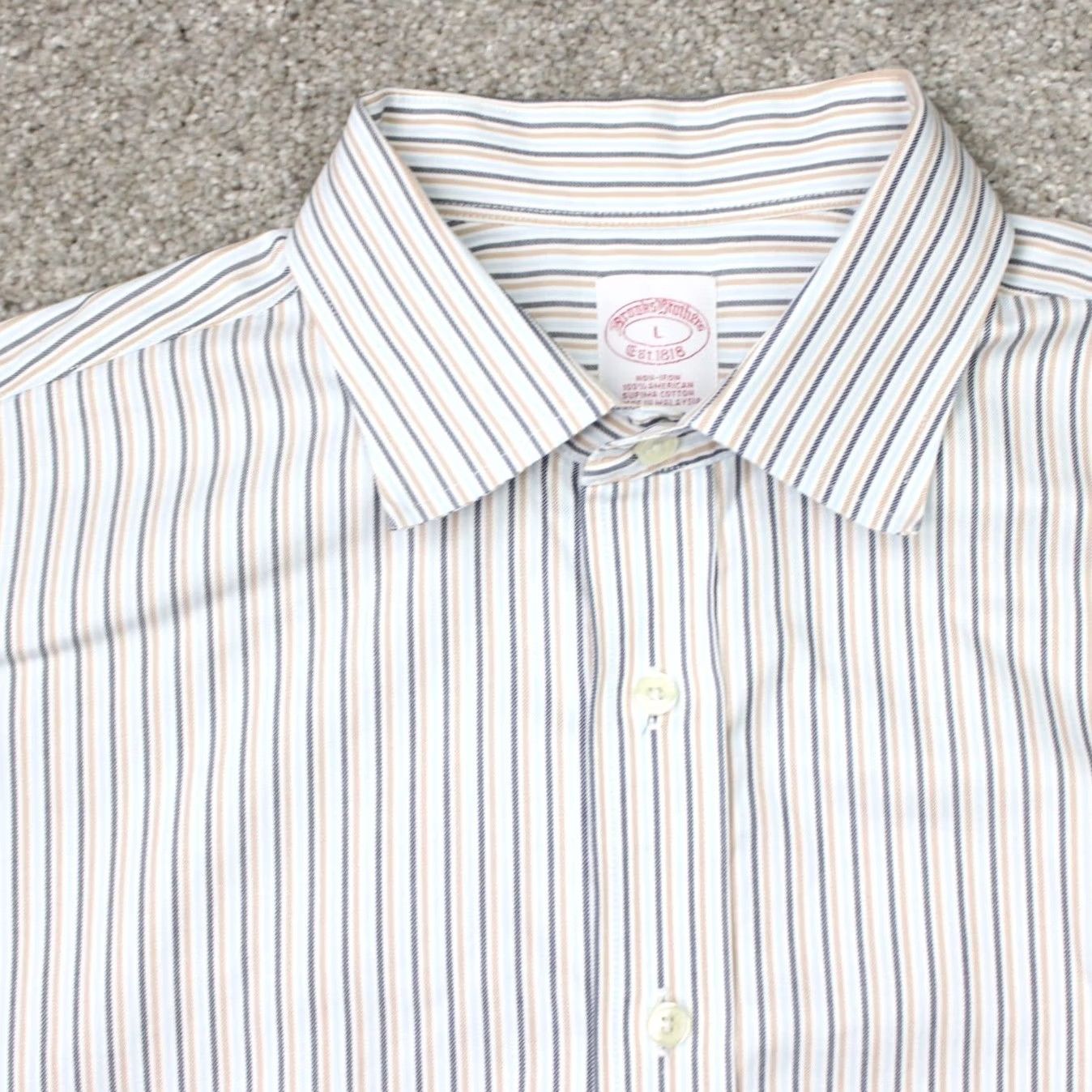 Brooks Brothers Brooks Brothers Shirt Mens Large Brown/White Non-Iron Supima Cotton Long Sleeve Button-Up Casual Formal Business Workwear Length: Long Sleeve? Size US L / EU 52-54 / 3 - 6 Thumbnail