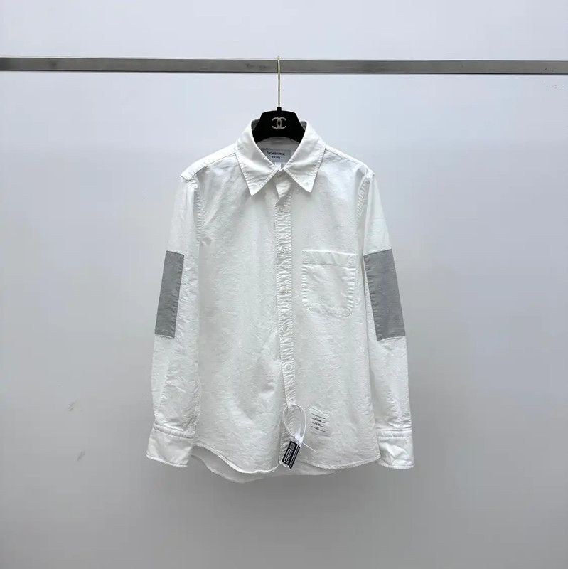 Thom Browne Thom Browne Cotton White Shirt with Gray Patches 0089 Size US M / EU 48-50 / 2 - 1 Thumbnail