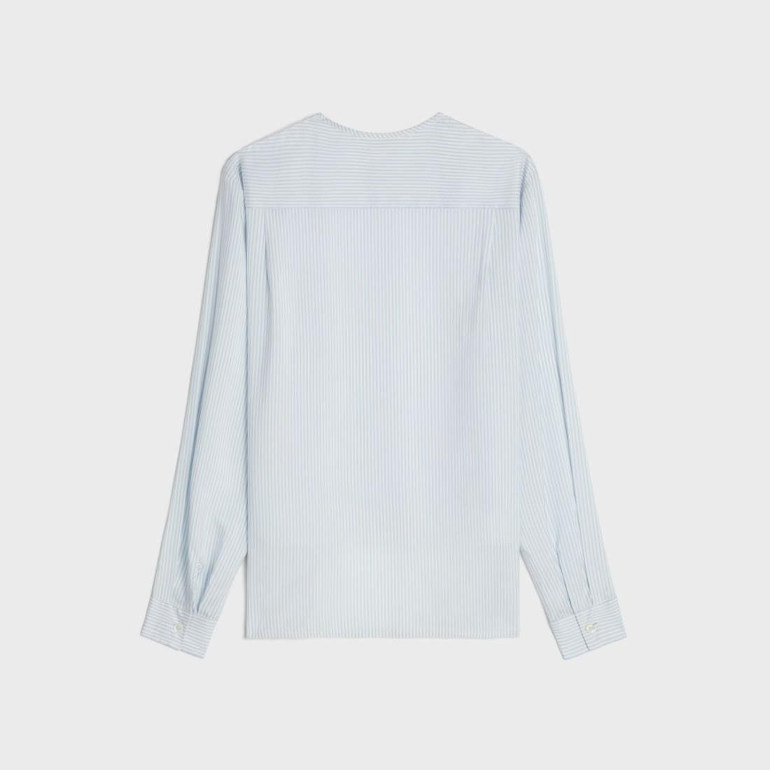 Celine o1bcso1str0824 Pure Collar Blouse Striped Silk in Light Blue Size XS / US 0-2 / IT 36-38 - 2 Thumbnail