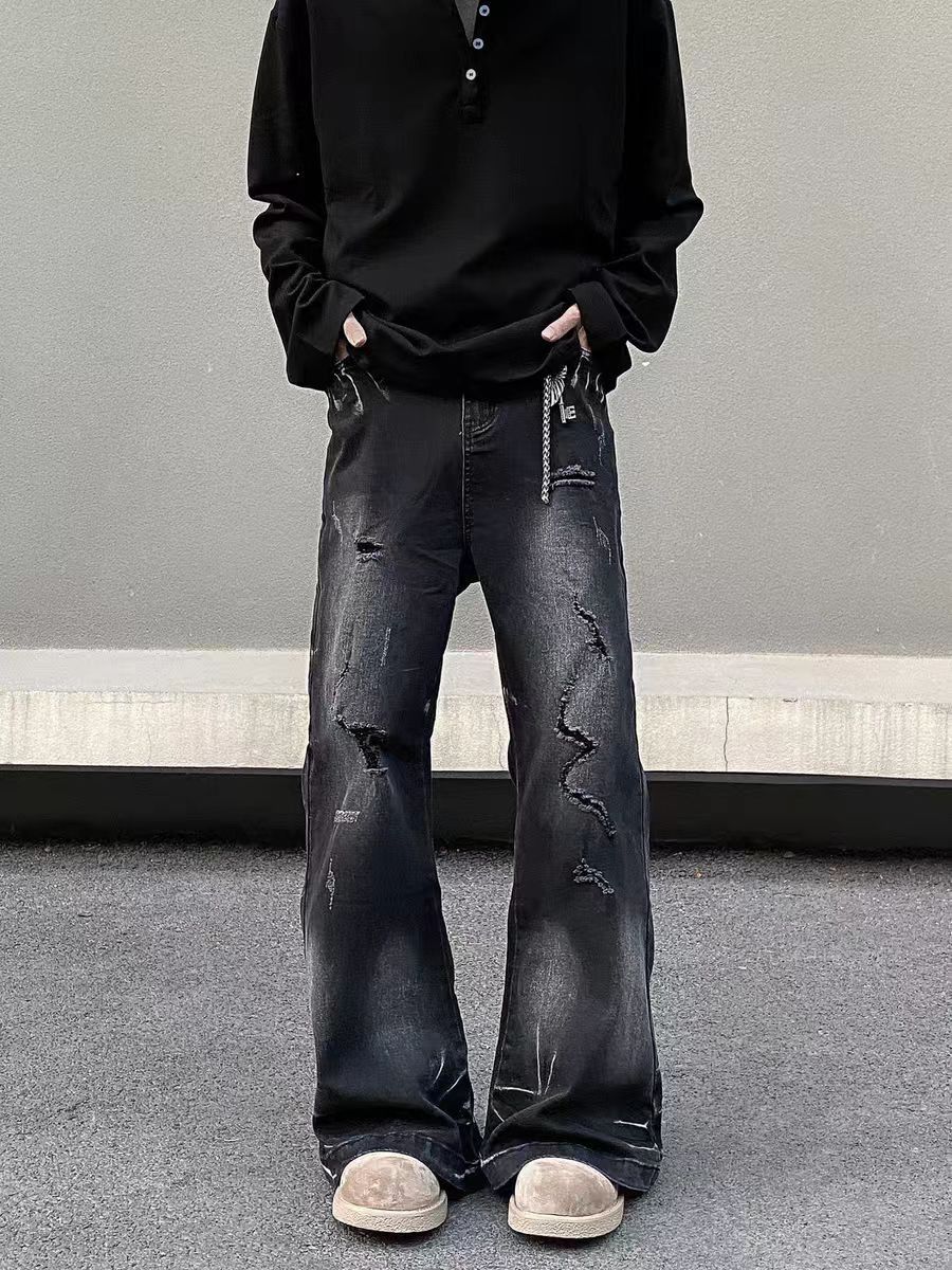 Designer × Jean × Vintage High street vintage ripped micro flare baggy jeans Size US 32 / EU 48 - 1 Thumbnail