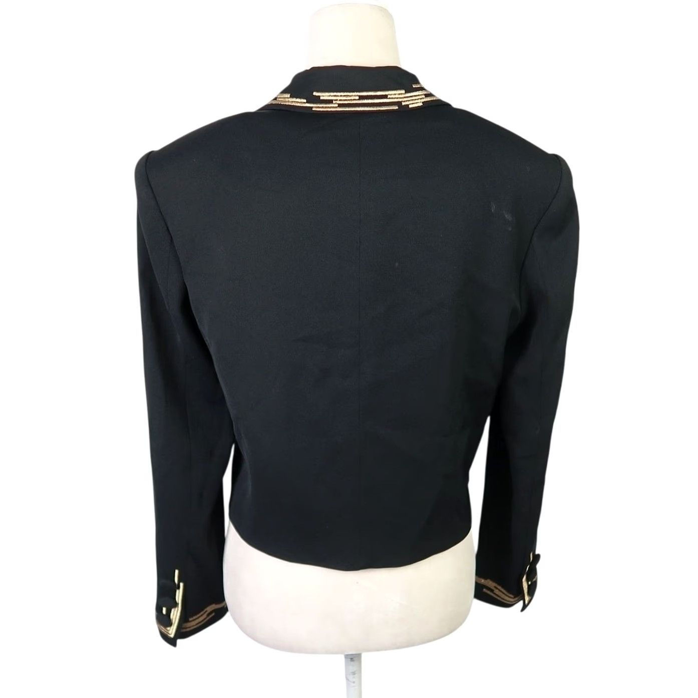 Vintage VINTAGE Suzelle Blazer Crop Jacket Black Gold Trim 90s Women's 4 Long Sleeve Button Short Satin/Acetate Glitter 80s 90s - Mens Womens Girls Boys Size S / US 4 / IT 40 - 4 Thumbnail