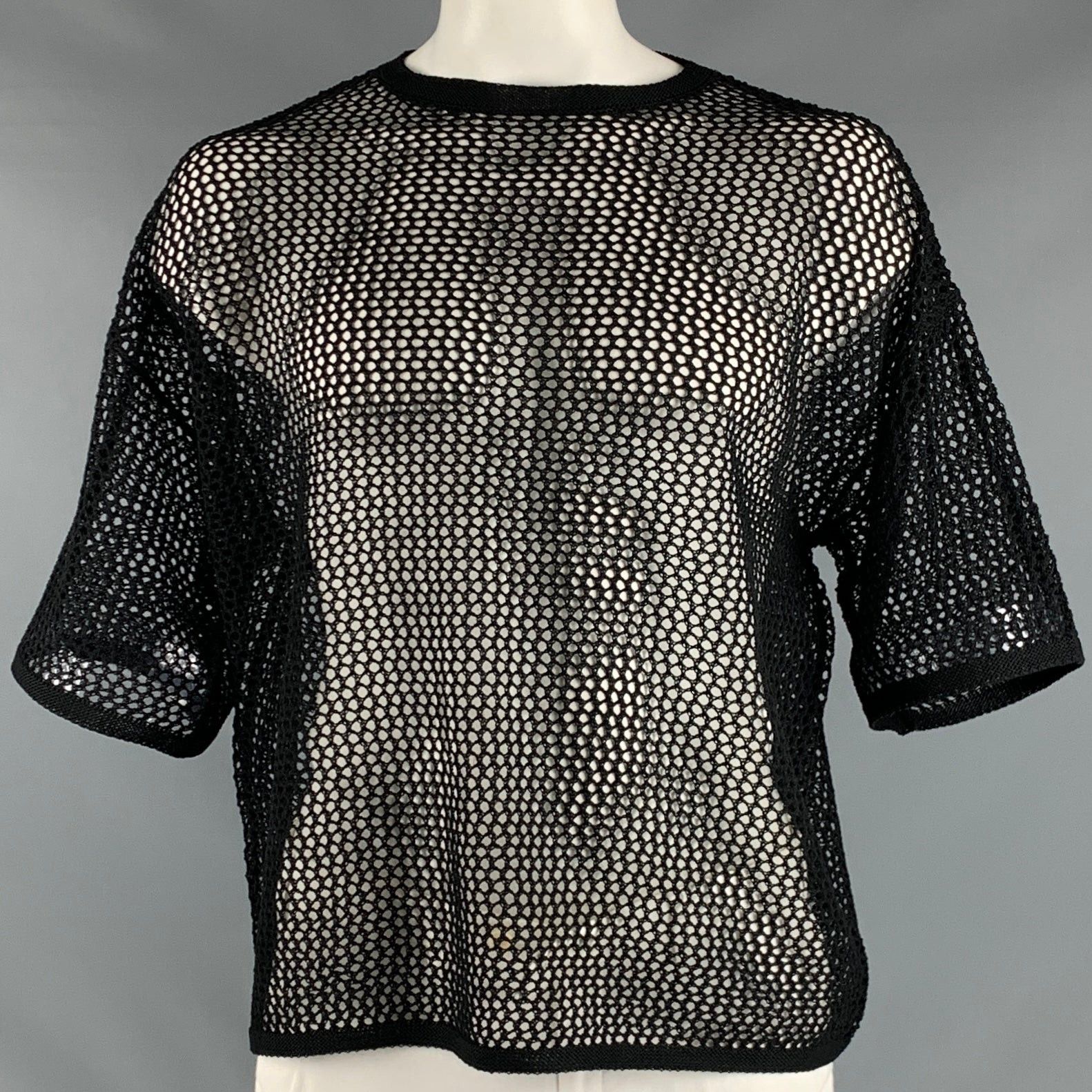 image of Hare Black Mesh Knit Short Sleeve Pullover, Men's (Size 2XL)
