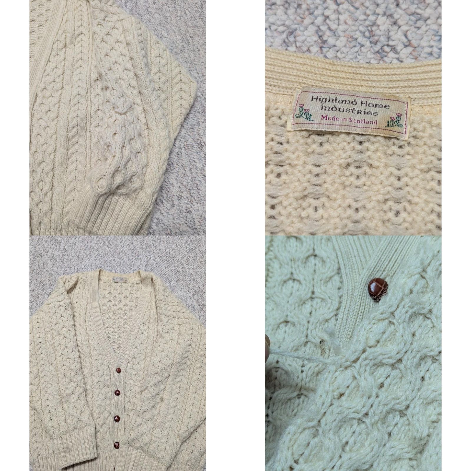 Vintage VINTAGE Highland Home ARAN cardigan sweater L chunky knit cream wool fisherman pattern Mens Size US L / EU 52-54 / 3 - 8 Thumbnail