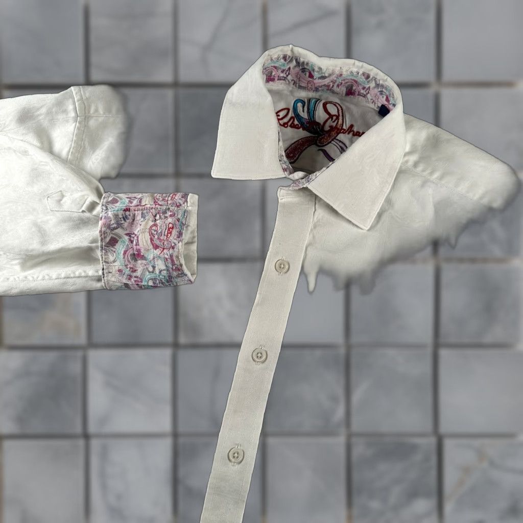 Robert Graham VINTAGE Robert Graham Shirt Men's White M Cotton Paisley Flip Cuffs Jacquard Patterned Inside Collar & Cuffs Mens Size US M / EU 48-50 / 2 - 1 Thumbnail
