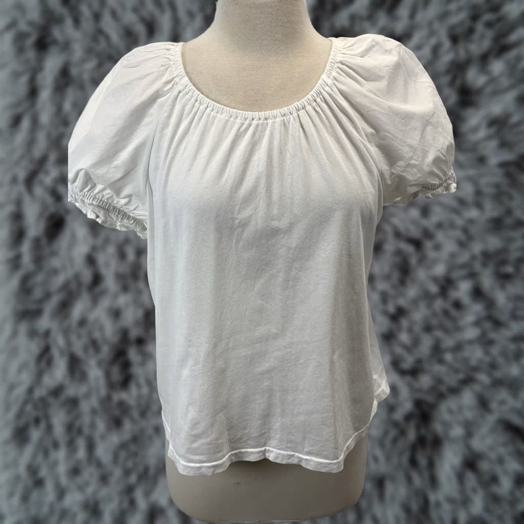 J.Crew VINTAGE J. Crew Tie Back Puff Sleeve Top Shirt L Womens White Cottagecore Classic Girly Casual Puff Sleeve Pullover Solid Casual Spring Summer Fall Size L / US 10 / IT 46 - 1 Thumbnail