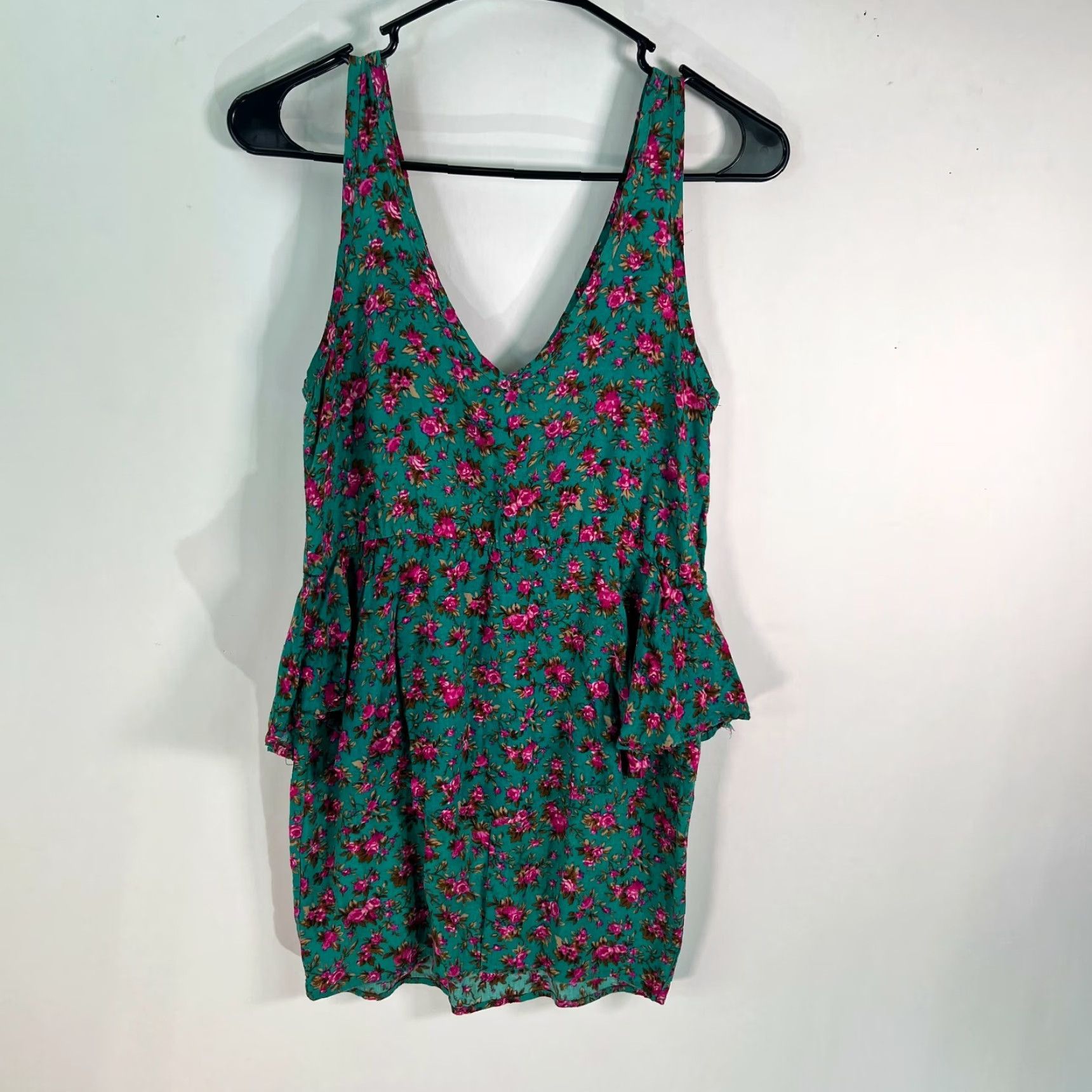 Vintage VINTAGE Pretty Good Womens Blouse Peplum Sleeveless Floral Green XS Casual Top Women's Clothing Size XS / US 0-2 / IT 36-38 - 2 Thumbnail