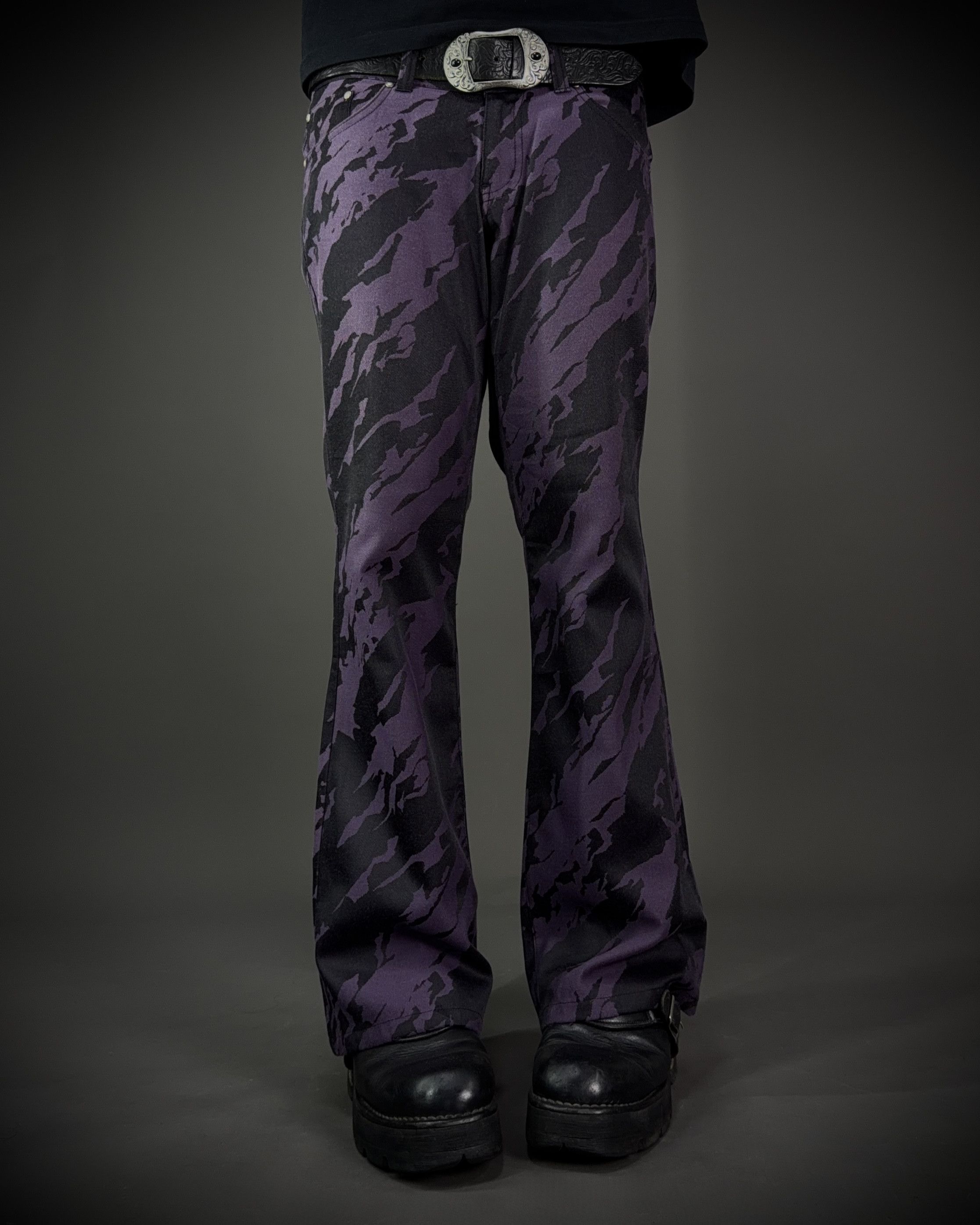 Tornado Mart Tornado Mart Purple Black Abstract Camo Flared Pants Size US 34 / EU 50 - 1 Thumbnail
