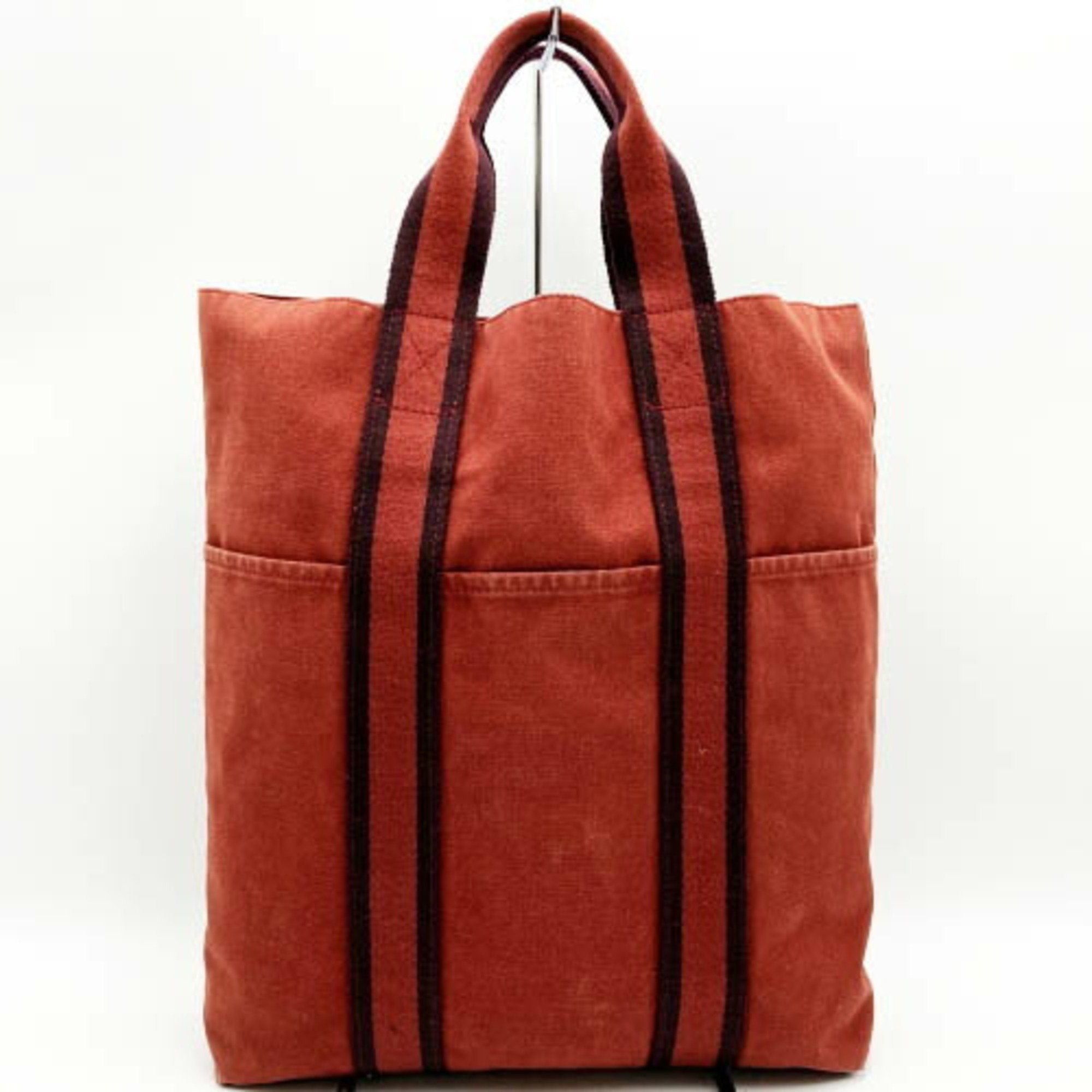 image of Hermes Tote Bag Handbag Fool Toe Cabas Vertical Cotton Canvas Red Ladies, Women's