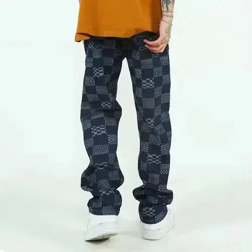 VIBE Check Pattern Graphic Blue Denim Jeans Size US 32 / EU 48 - 6 Thumbnail
