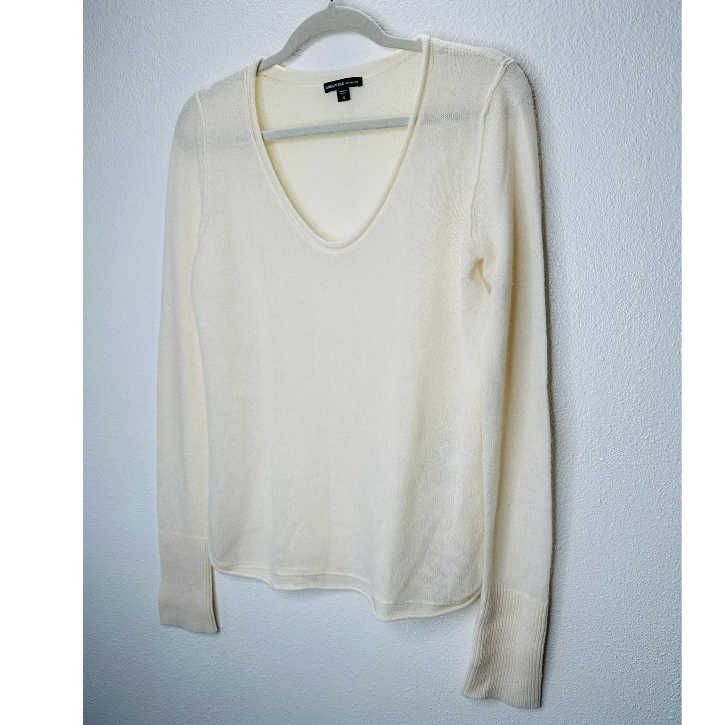 James Perse James Perse Cream Long Sleeve V Neck Cashmere Sweater 4 / XL Size XL / US 12-14 / IT 48-50 - 4 Thumbnail