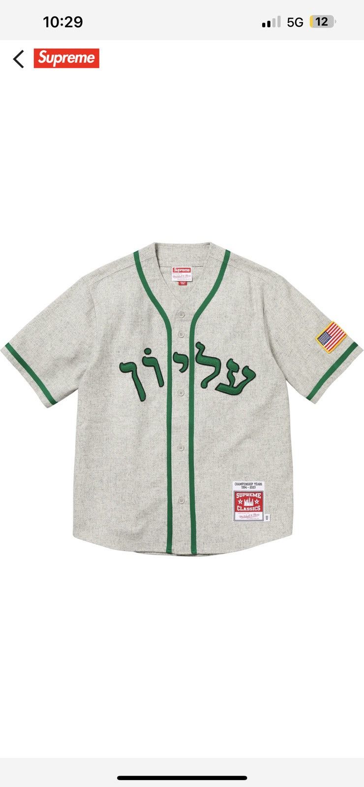 Supreme Mitchell & ness wool baseball jersey