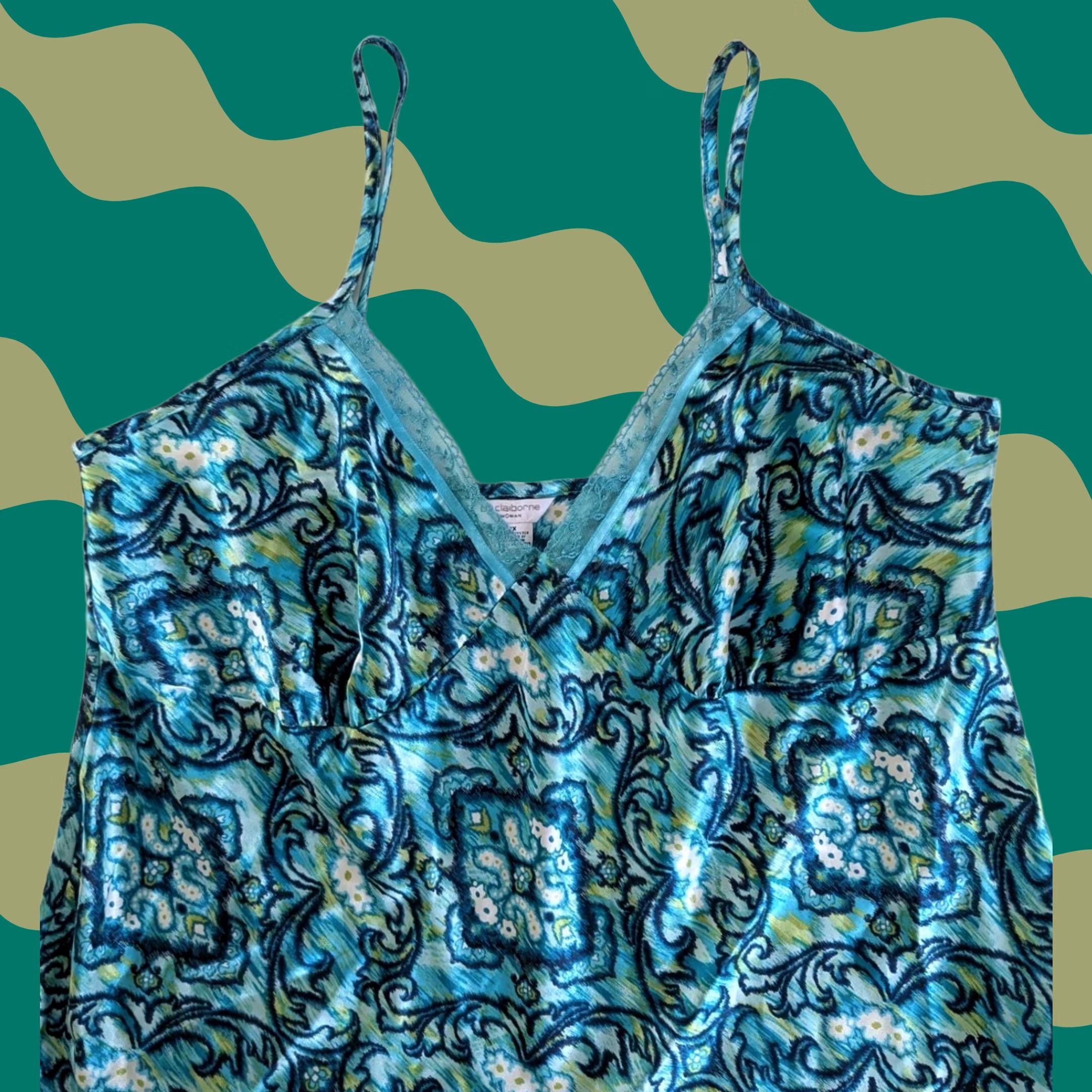 Liz Claiborne Liz Claiborne Teal Lace Trim Chemise Slip Dress Women's Size 2X Coquette Floral Size XXL / US 16-18 / IT 52-54 - 1 Thumbnail