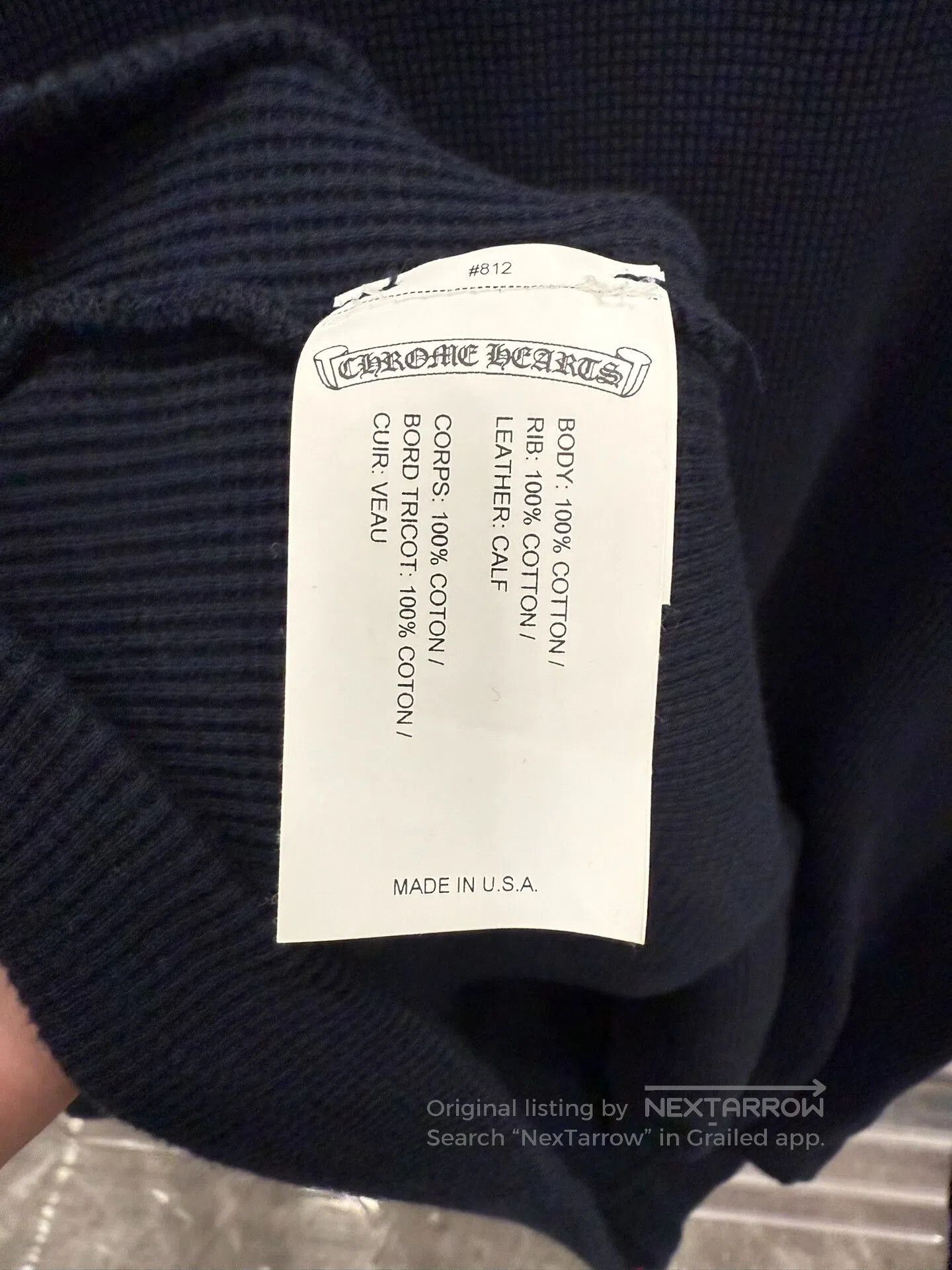 chrome hearts navy long sleeve henley shirt.
