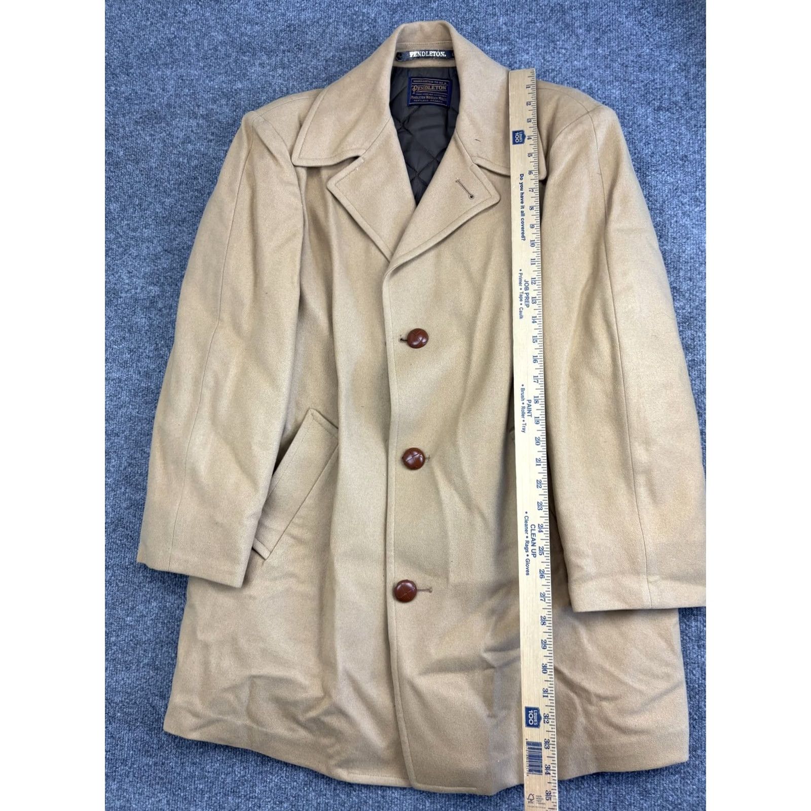 Pendleton VINTAGE Pendleton Coat Mens Large Tan Wool Overcoat Car Coat Quilted Lined 90s Size US L / EU 52-54 / 3 - 3 Thumbnail