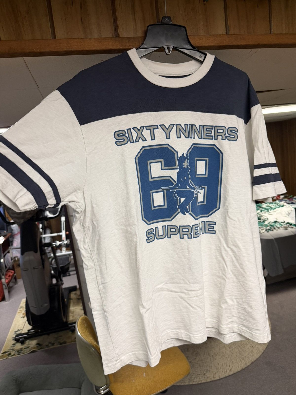 Supreme Supreme 99 L/S Football Top FTP Large White Blue | Grailed