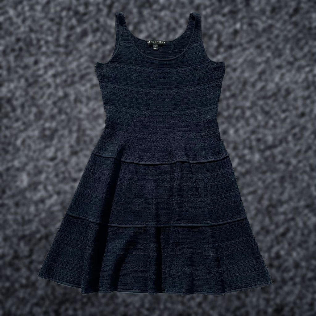 Ralph Lauren Ralph Lauren Black Label Navy Blue Textured Knit Dress Fit & Flare Size L Women Sleeveless Scoop Neck Pullover Party Cocktail Short Dress Size L / US 10 / IT 46 - 1 Thumbnail