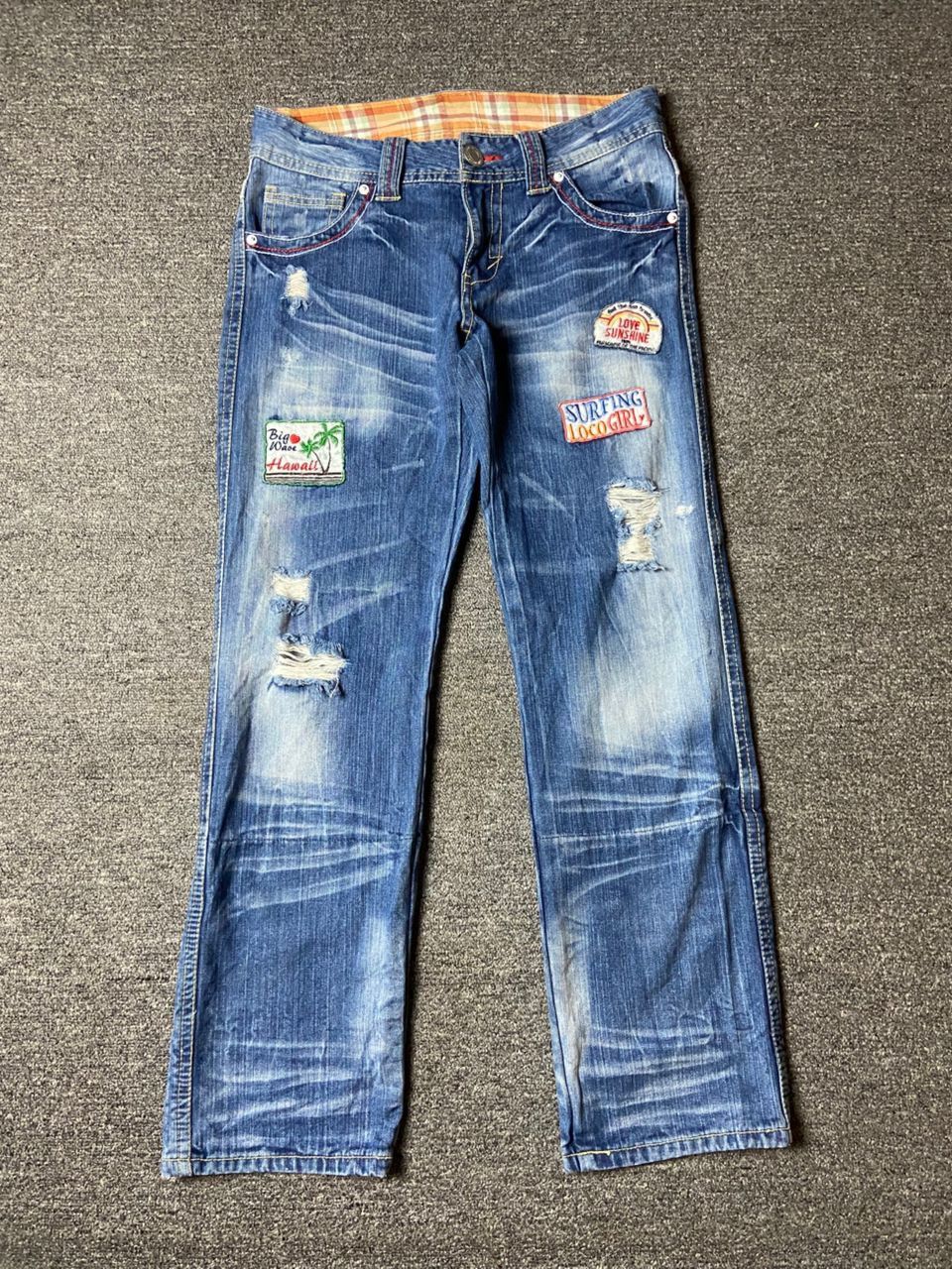 Japanese Brand Distressed Denim Jeans with Patches (122)