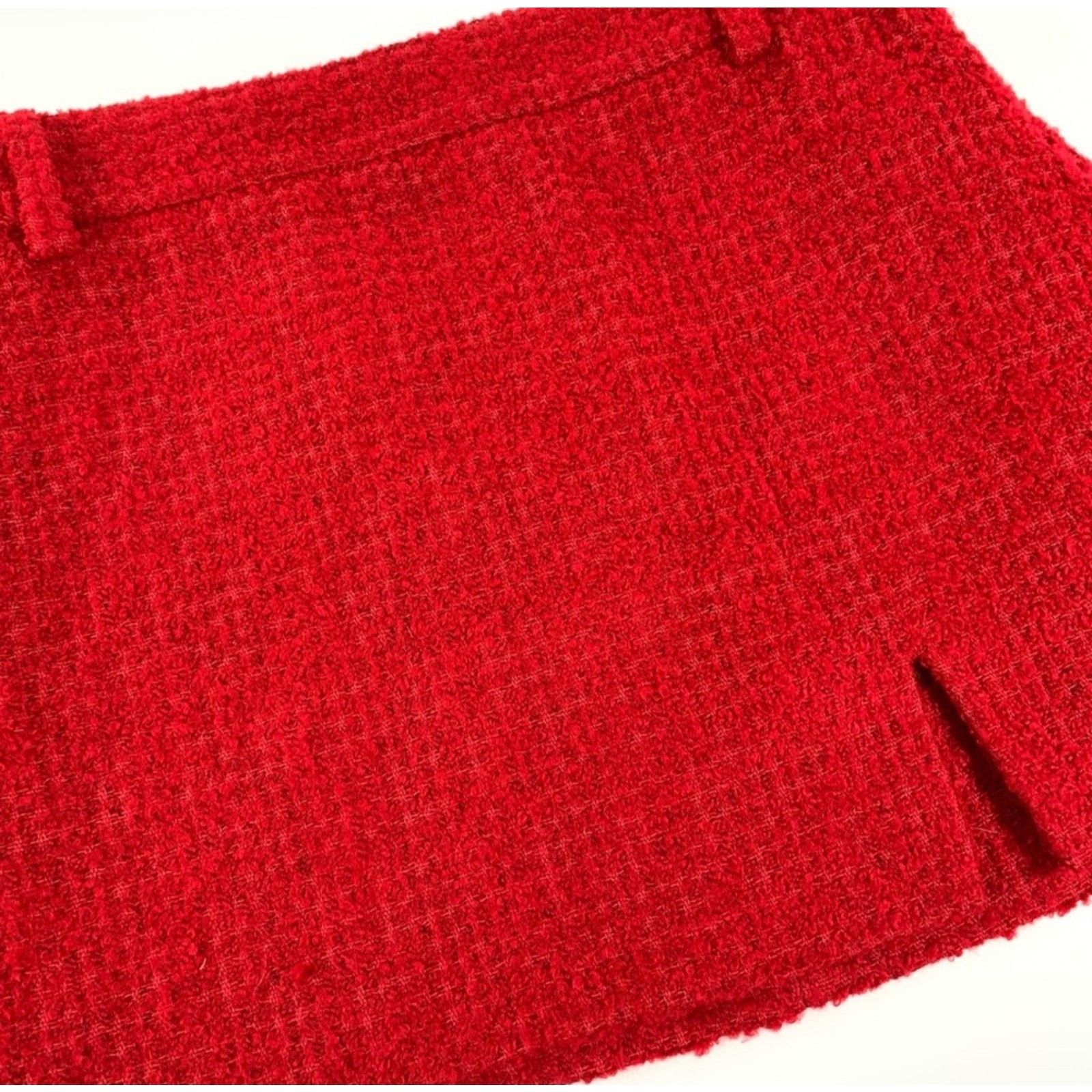 Zara ZARA Tweed Red Mini Skirt Red Slit With Belt Loops Size S Size 25" / US 0 / IT 36 - 8 Thumbnail