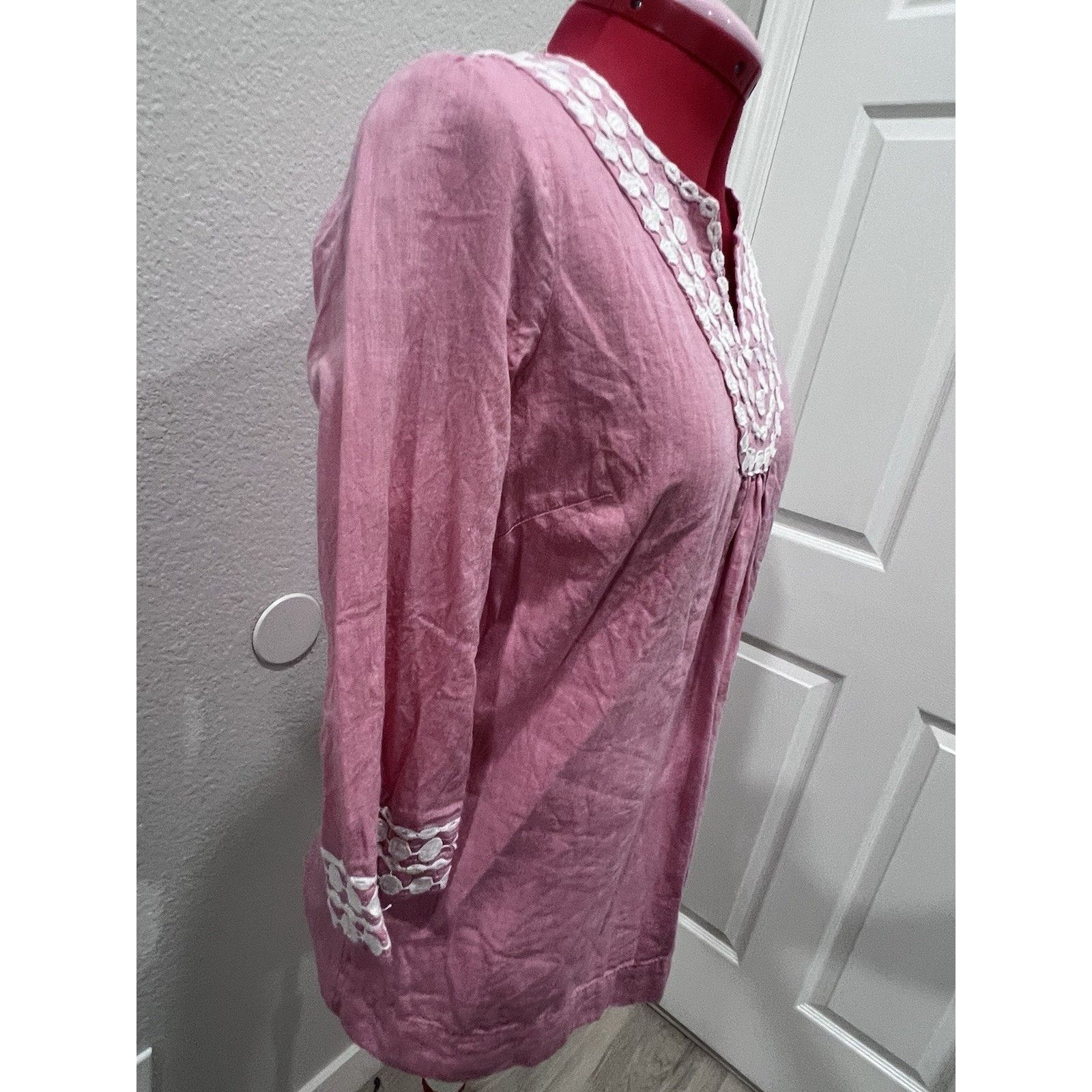 Boden Boden Light Pink Kaftan Cotton Crochet Embroidered Tunic Top Size XS / US 0-2 / IT 36-38 - 6 Thumbnail
