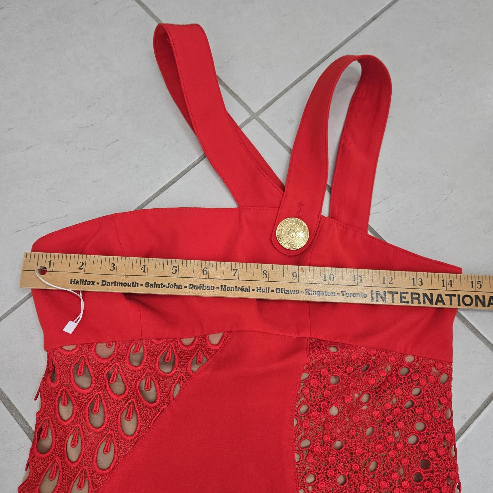 Other Versace for H&M Dress Red Silk Cocktail Mini Fitted Eyelet Size M / US 6-8 / IT 42-44 - 5 Thumbnail