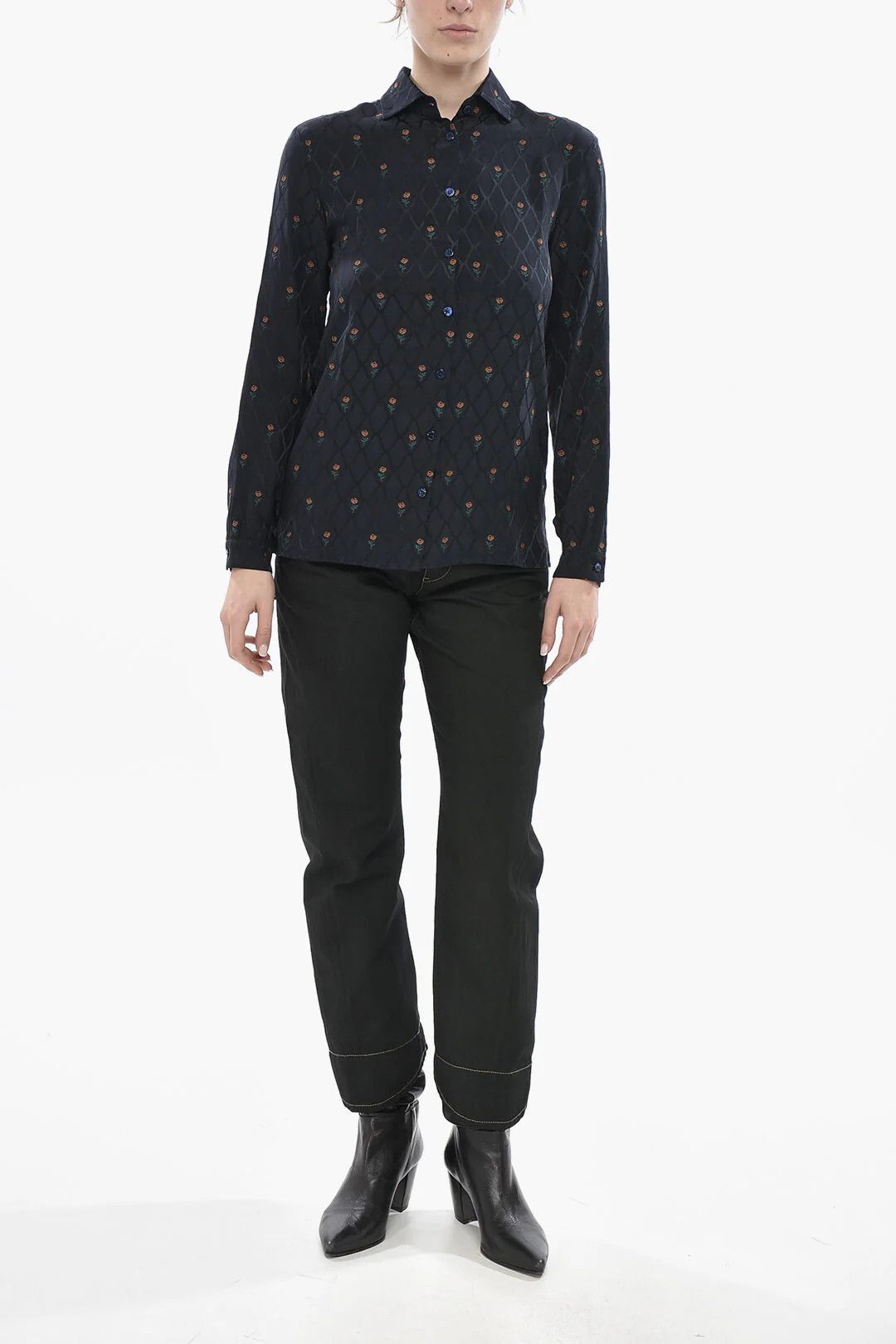 Etro og1mm0326 Floral Jacquard Blouse in Blue Size XS / US 0-2 / IT 36-38 - 4 Thumbnail