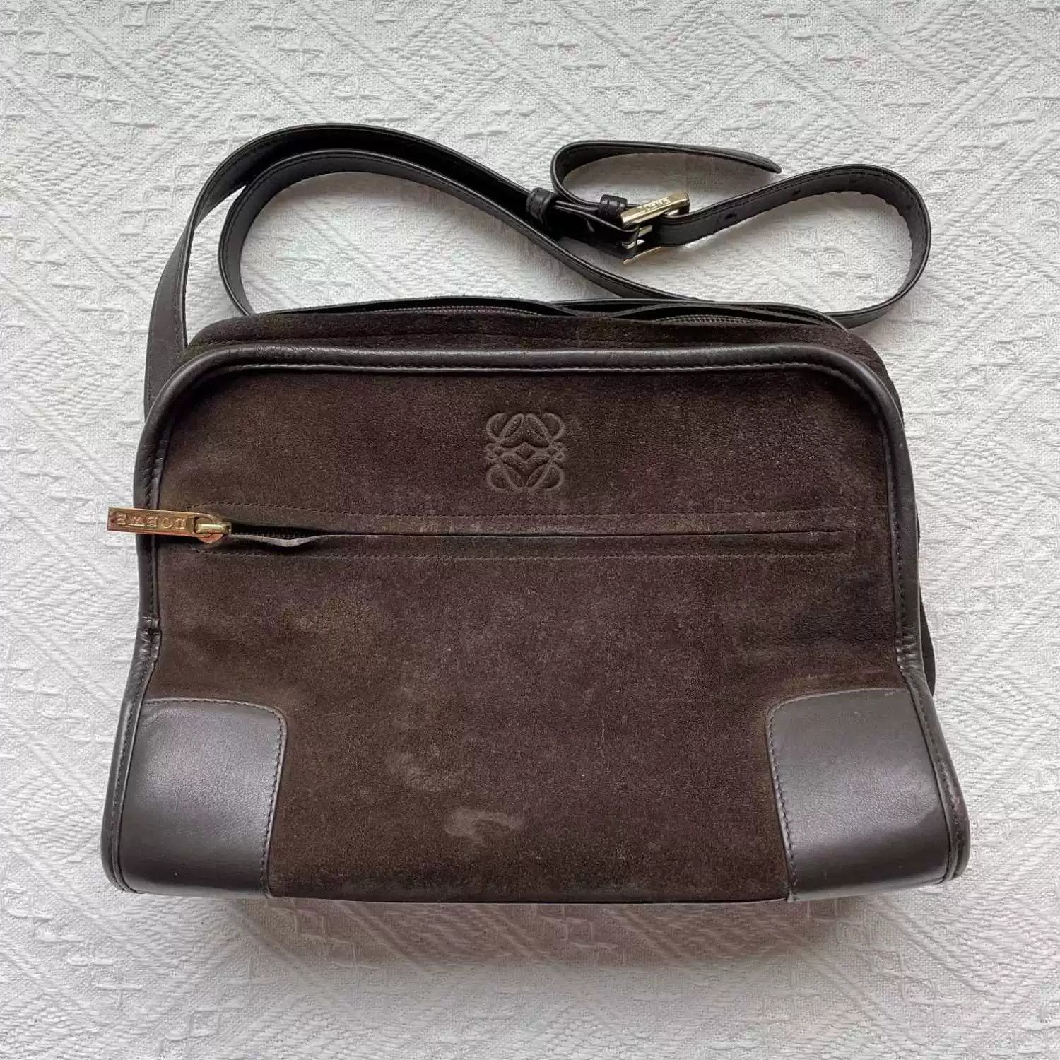 deep brown suede crossbody bag
