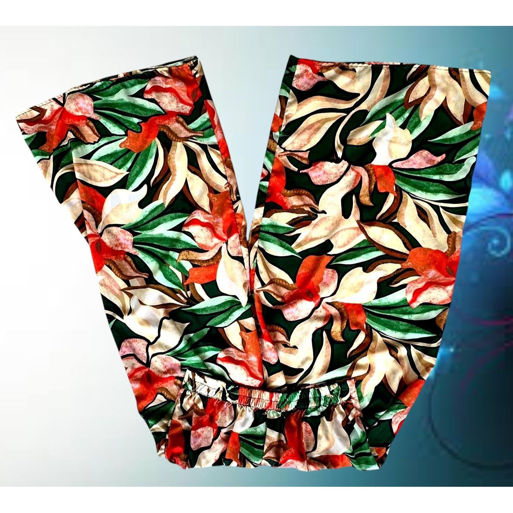 Other Moon Orchid Palazzo Pants Medium Abstract Festive High Waist Size 30" / US 8 / IT 44 - 8 Thumbnail